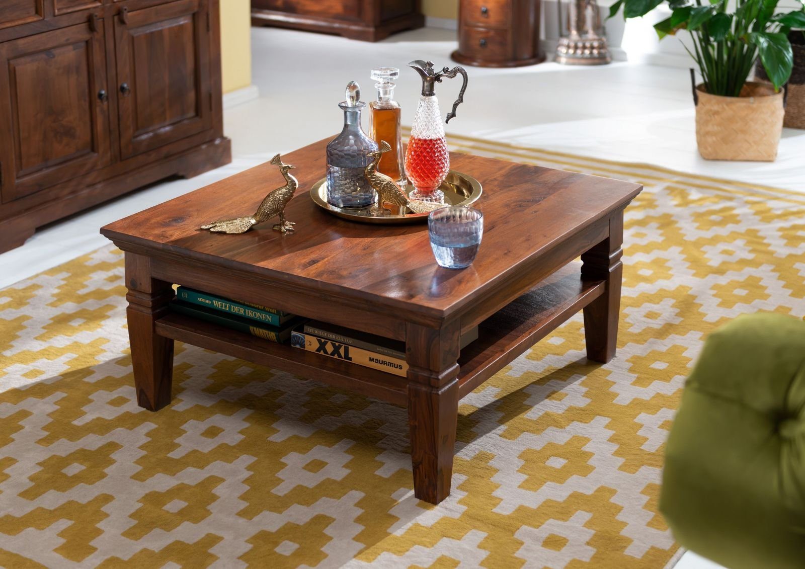 Massivmoebel24 Couchtisch Couchtisch Akazie 85x85x45 nougat günstig online kaufen