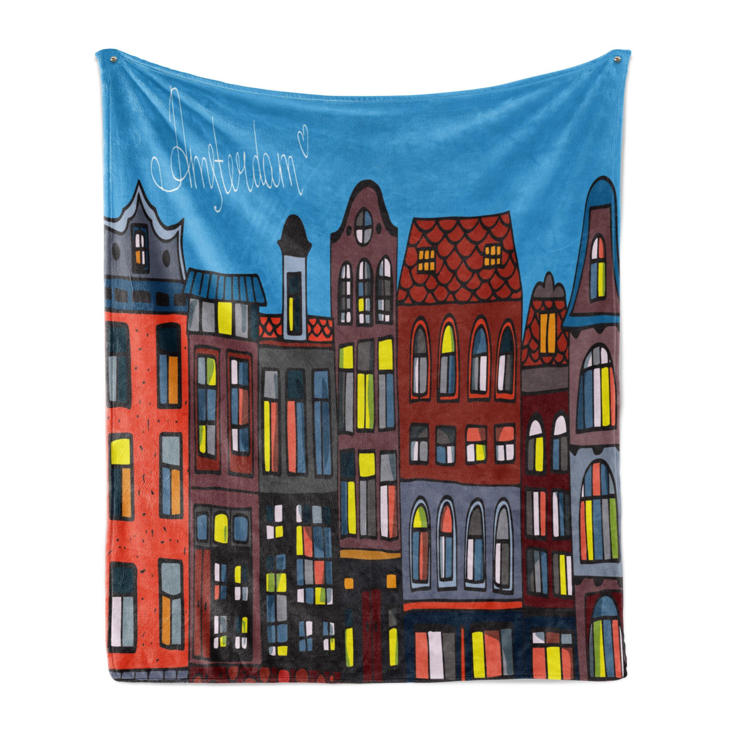 Wohndecke Gemütlicher Plüsch für den Innen- und Außenbereich, Abakuhaus, Amsterdam Graphic Bunte Häuser