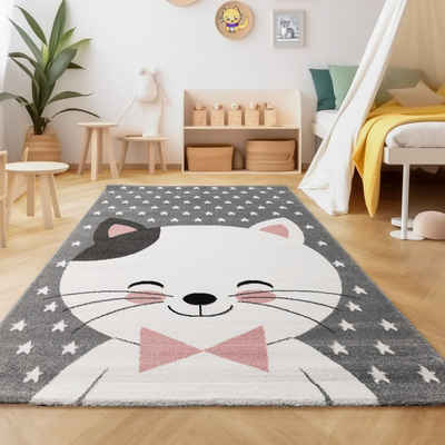 Teppich Niedliches Katze design, SIMPEX24, Läufer, Höhe: 11 mm, Kinderteppich Katze Design Rosa Baby Teppich Kinderzimmer Pflegeleicht
