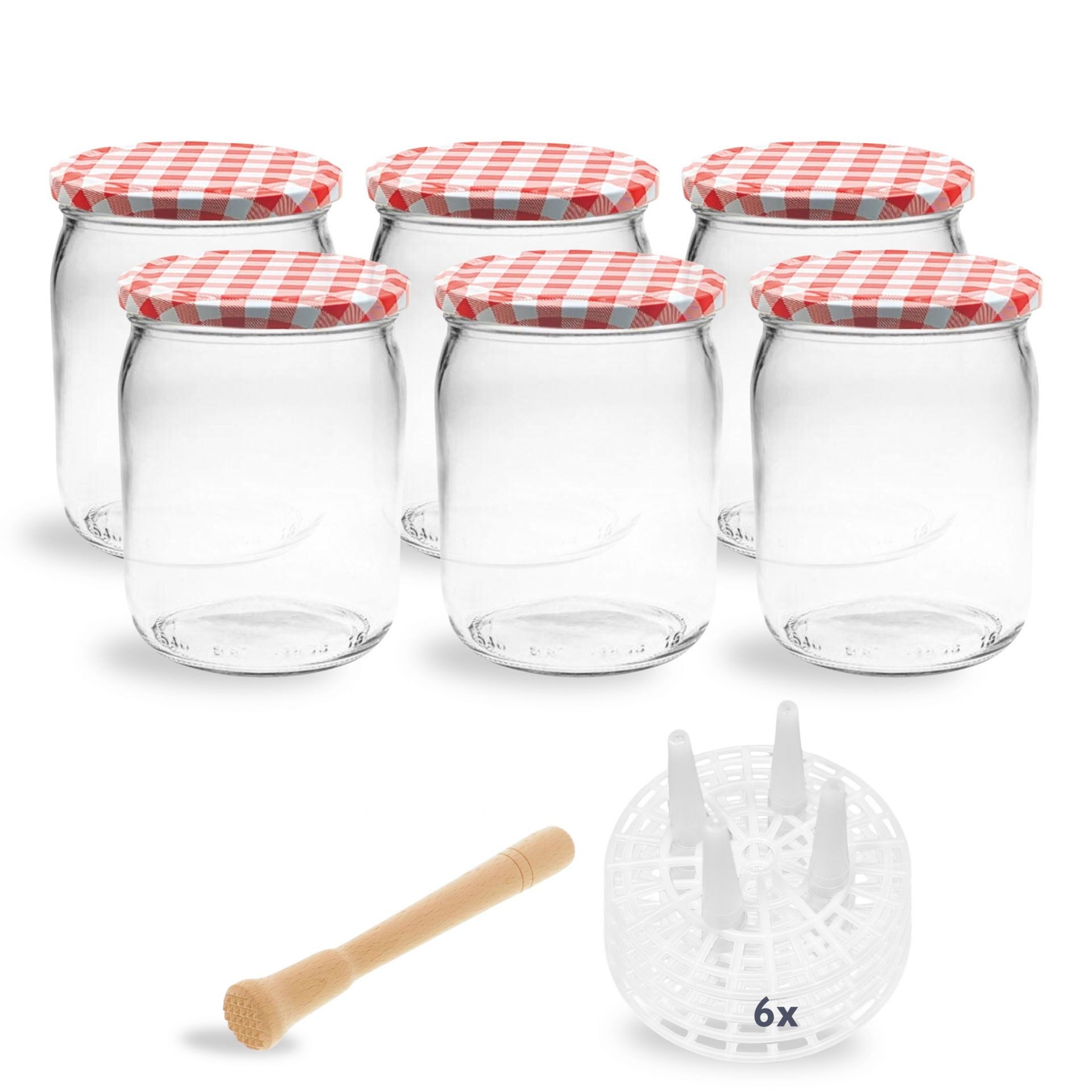mikken Fermentationsglas Fermentieren Starter Set 6 Fermentiergläser 540 ml, (Starter Set zum Fermentieren, 6er), Made in EU