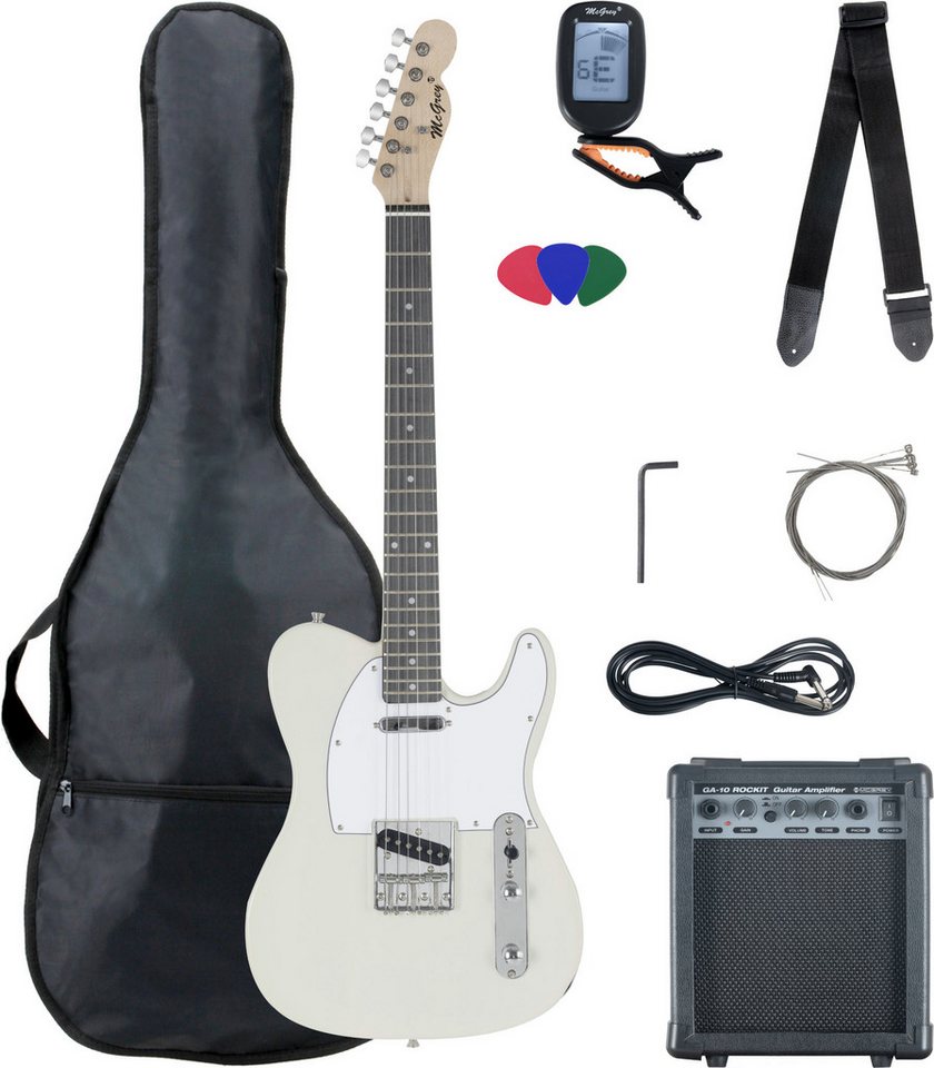 McGrey E-Gitarre Rockit elektrische Gitarre, TL-Style, Komplettset 4/4, 8-St., inkl. Verstärker, Tasche, Stimmgerät, Plektren, Gurt und Kabel, 10 Watt (RMS) Gitarrenverstärker inklusive!