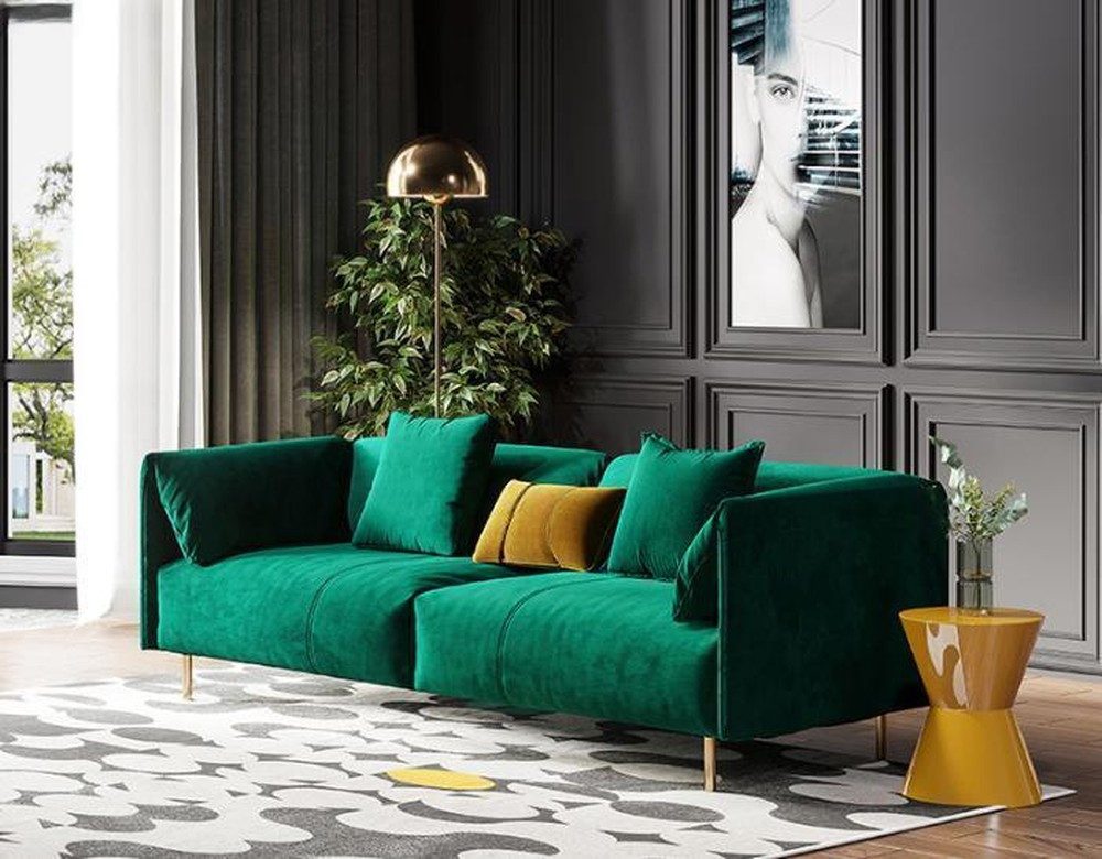 JVmoebel Sofa Velvet Zweisitzer Couch in Grün mit Holzfüßen und Relax-Design, Made in Europa