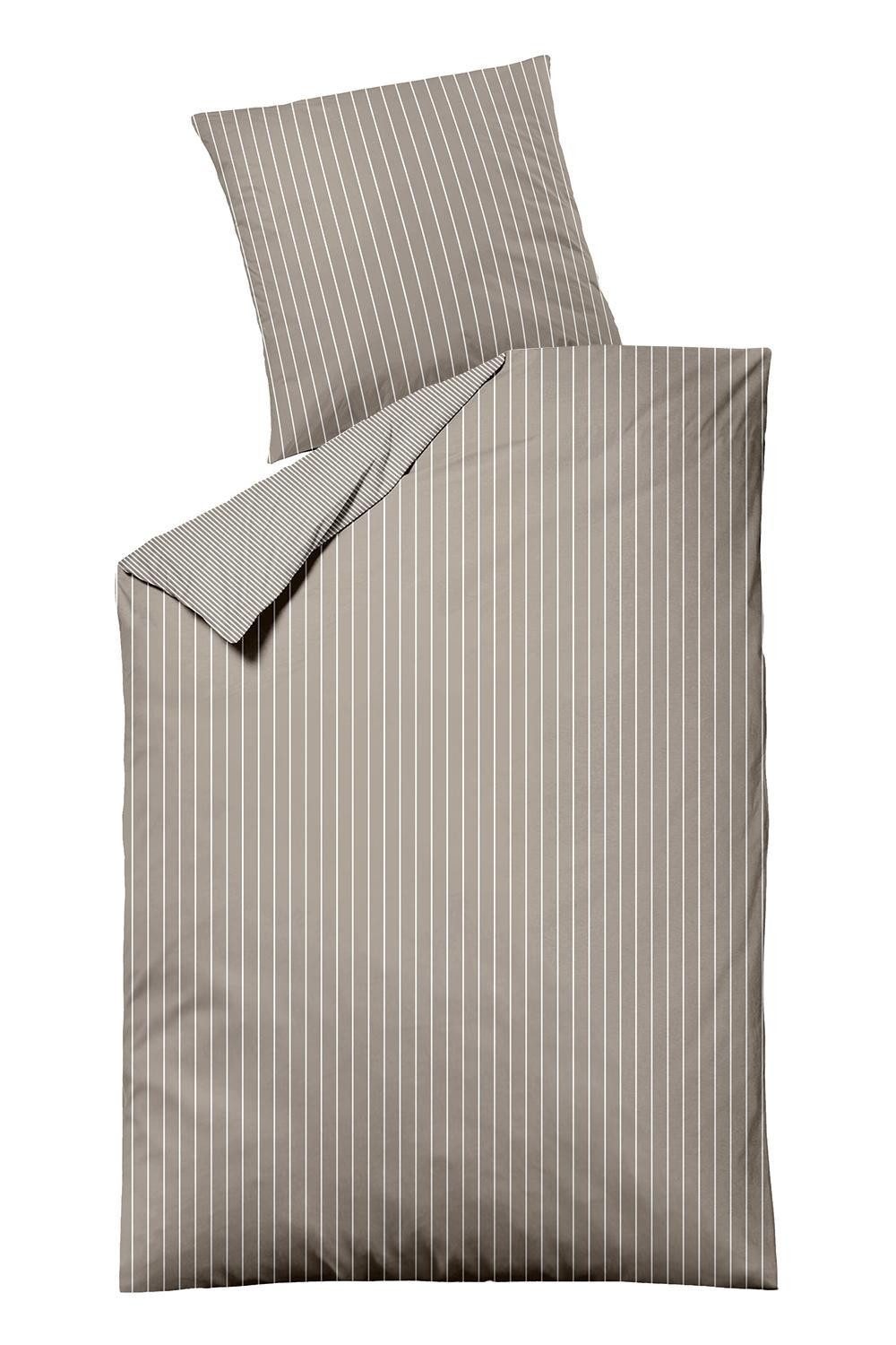 MONDO Bettwäsche DENALA, Taupe, Baumwolle, Streifen, Satin, 2 teilig, mit Reißverschluss, 135 x 200 cm