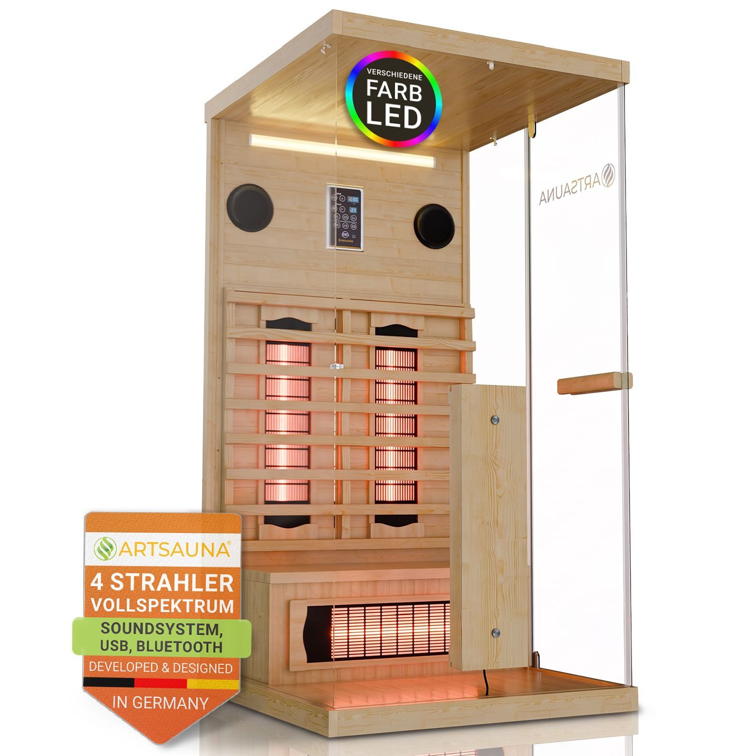 Artsauna Infrarotkabine Göteborg, BxTxH: 90 x 90 x 190 cm, (1-St) Vollspektrumstrahler, Platz für 1 Person, Inkl. LED, Bluetooth & Co
