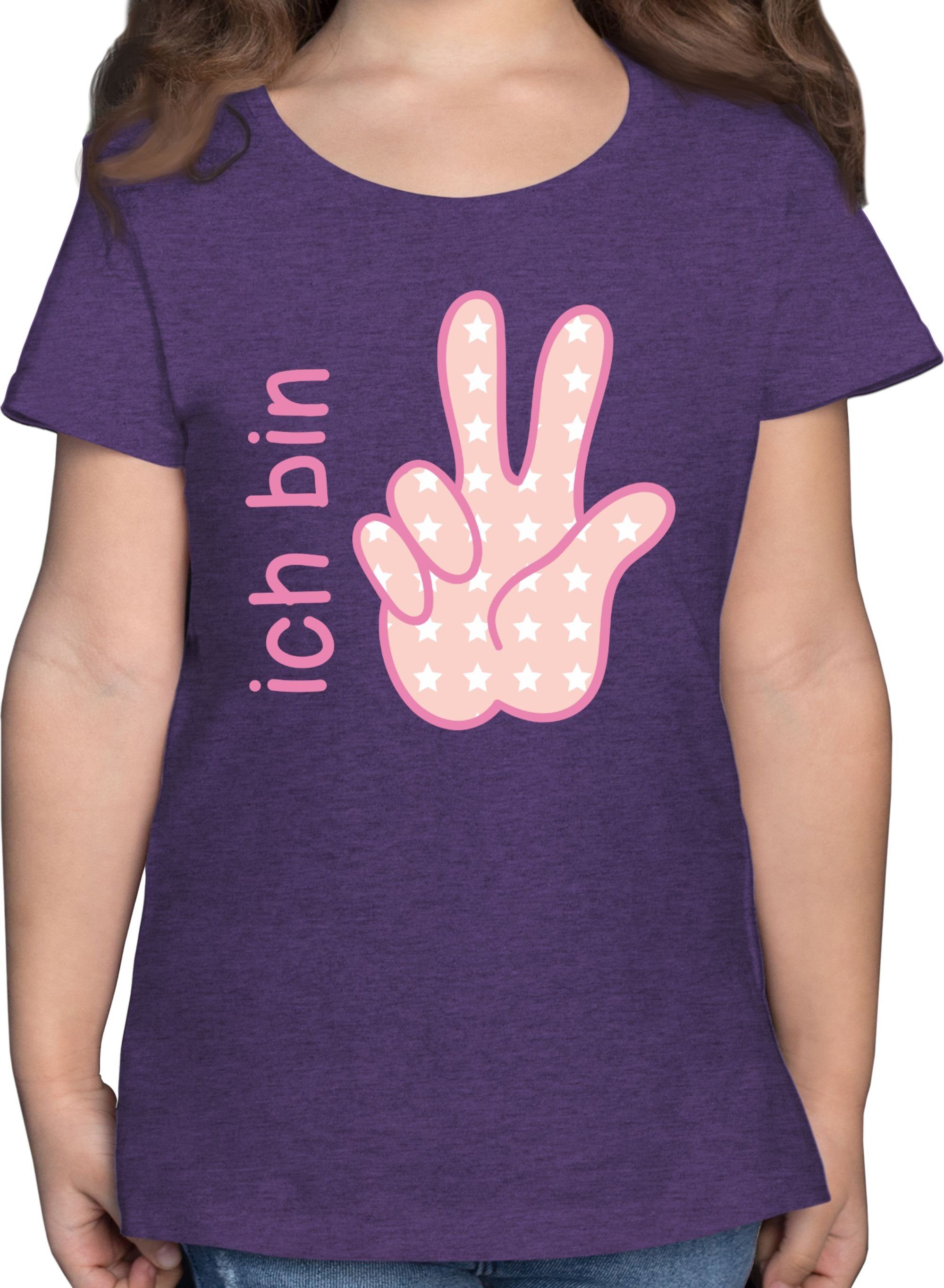 Kinder Kids (Gr. 92 -146) Shirtracer T-Shirt Ich bin drei Zeichensprache rosa - 3. Geburtstag - Mädchen Kinder T-Shirt