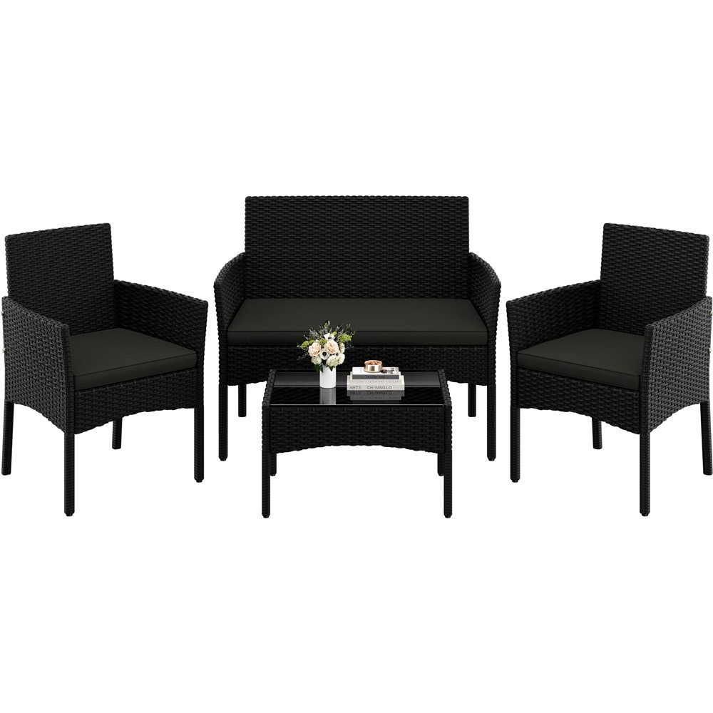 Yaheetech Balkonset Gartenmöbel-Set, 4-er Set Rattanmöbel Gartenlounge-Set für 4 Personen