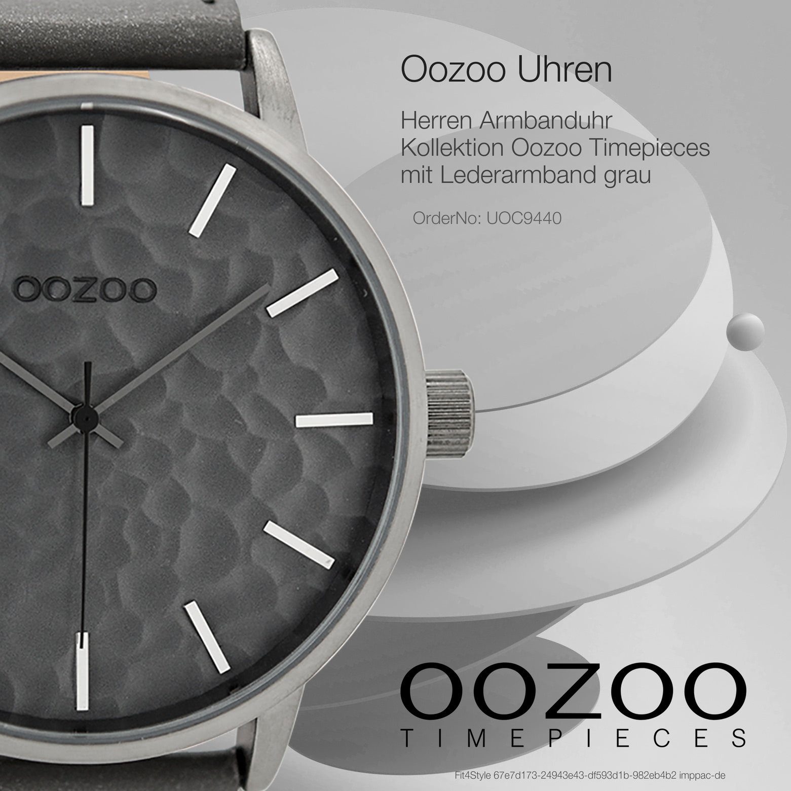 Oozoo extra grau, Armband-Uhr rund, Herren (ca. OOZOO Quarzuhr Lederarmband, Fashion-Style Herrenuhr groß 48mm)