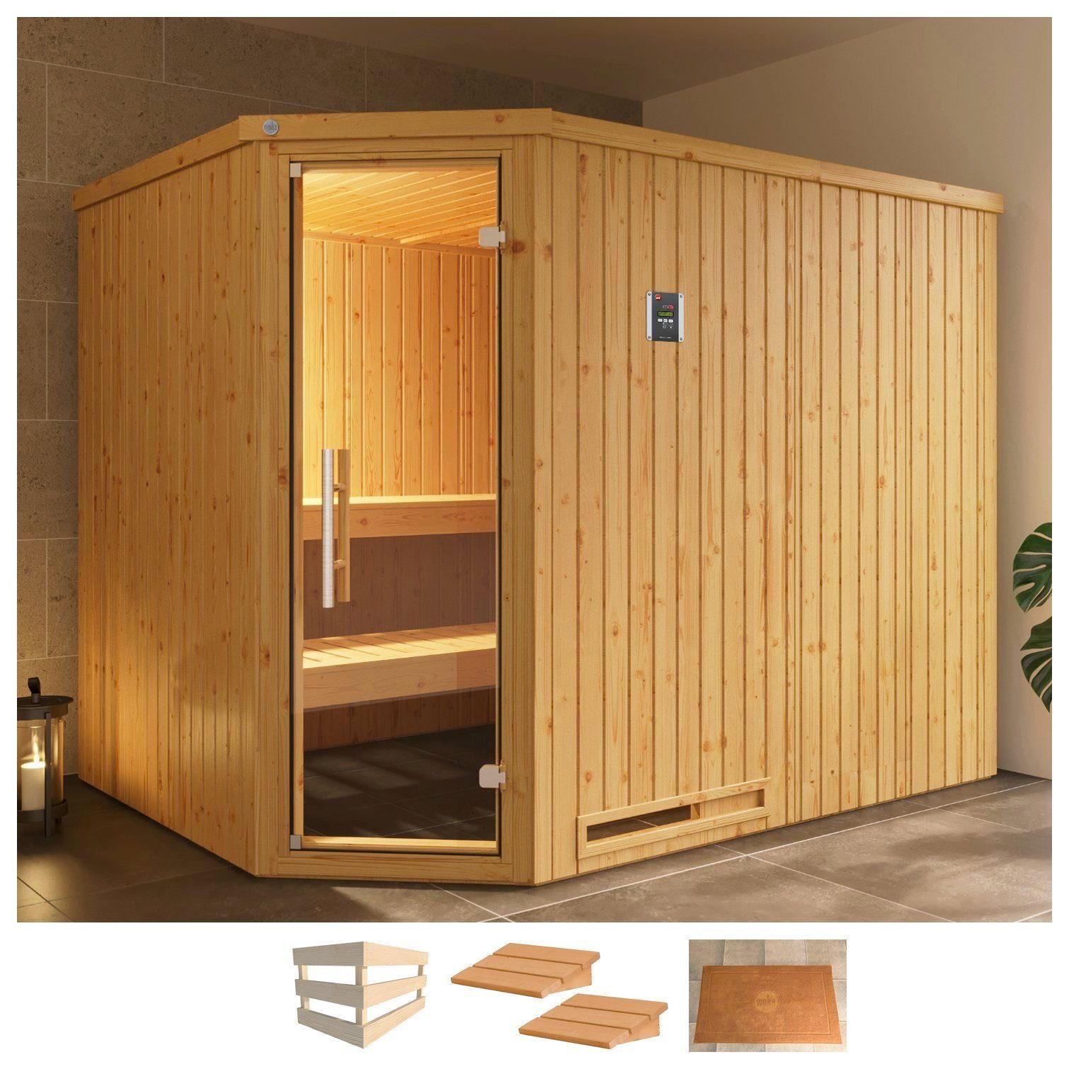 weka Sauna Varberg 4, BxTxH: 244 x 194 x 199 cm, 57 mm, ohne Ofen