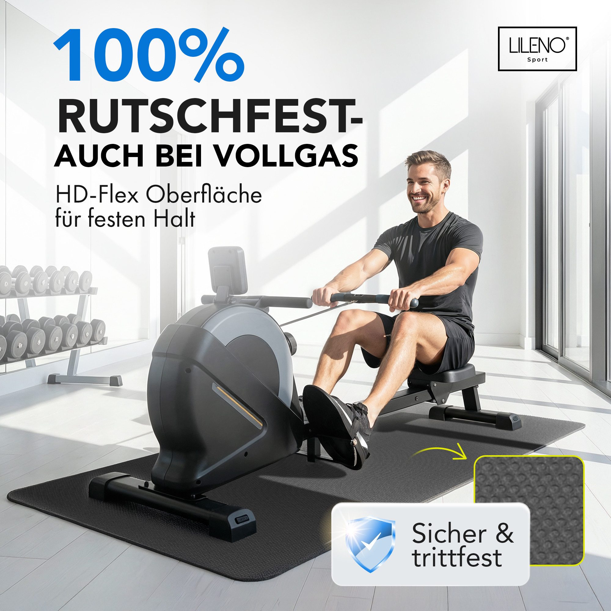 LILENO SPORTS Bodenschutzmatte - extra wiederstandsfähige Laufband Matte 8 mm Dicke, 1-tlg, Fitness Unterlegmatte für Crosstrainer, Rollentrainer etc. – Bild 4 von 5