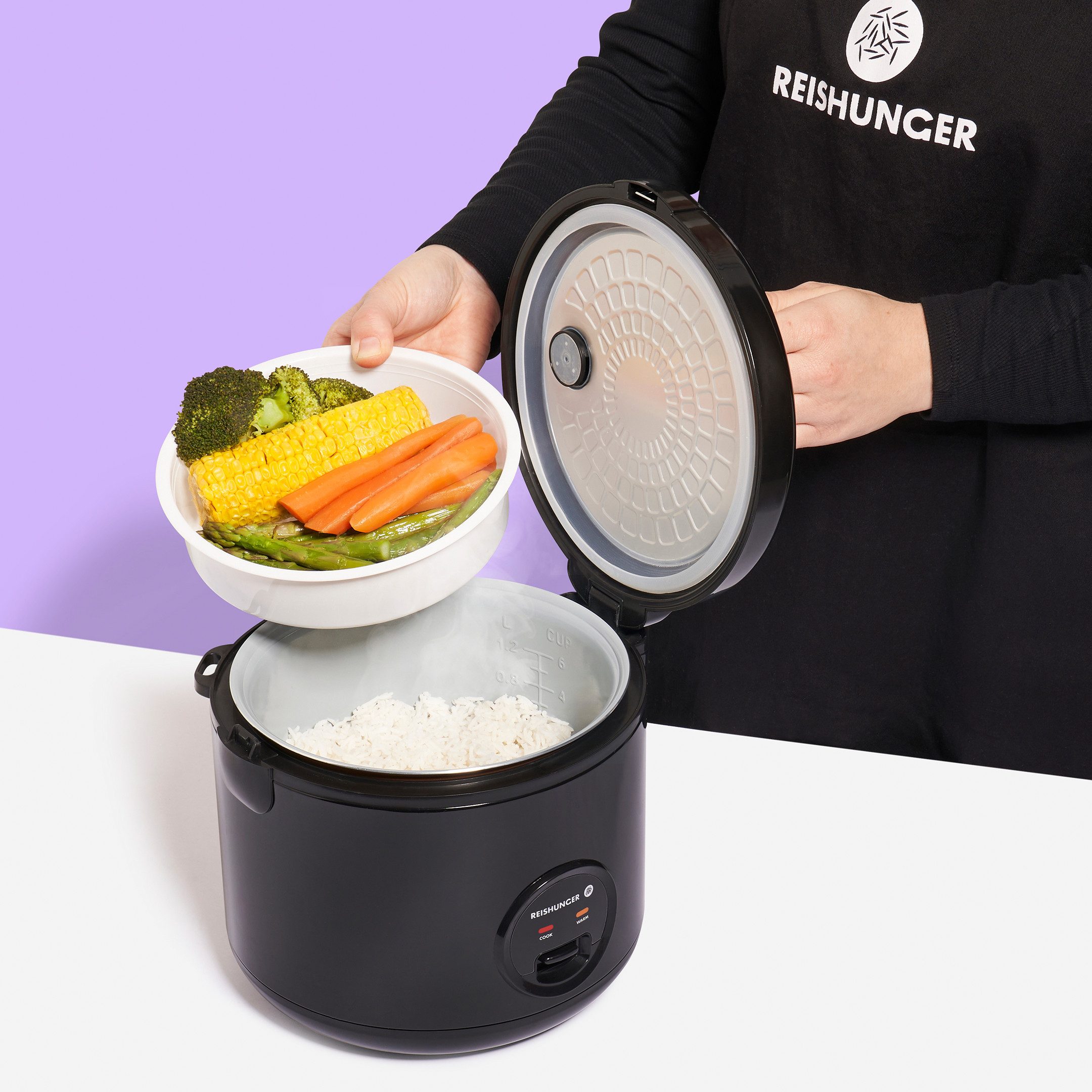 Reishunger Reiskocher REISHUNGER Basis Reiskocher, schwarz, 1,2L – Kennenlernset, 500 W, Mit Warmhaltefunktion für bis zu 8 Stunden