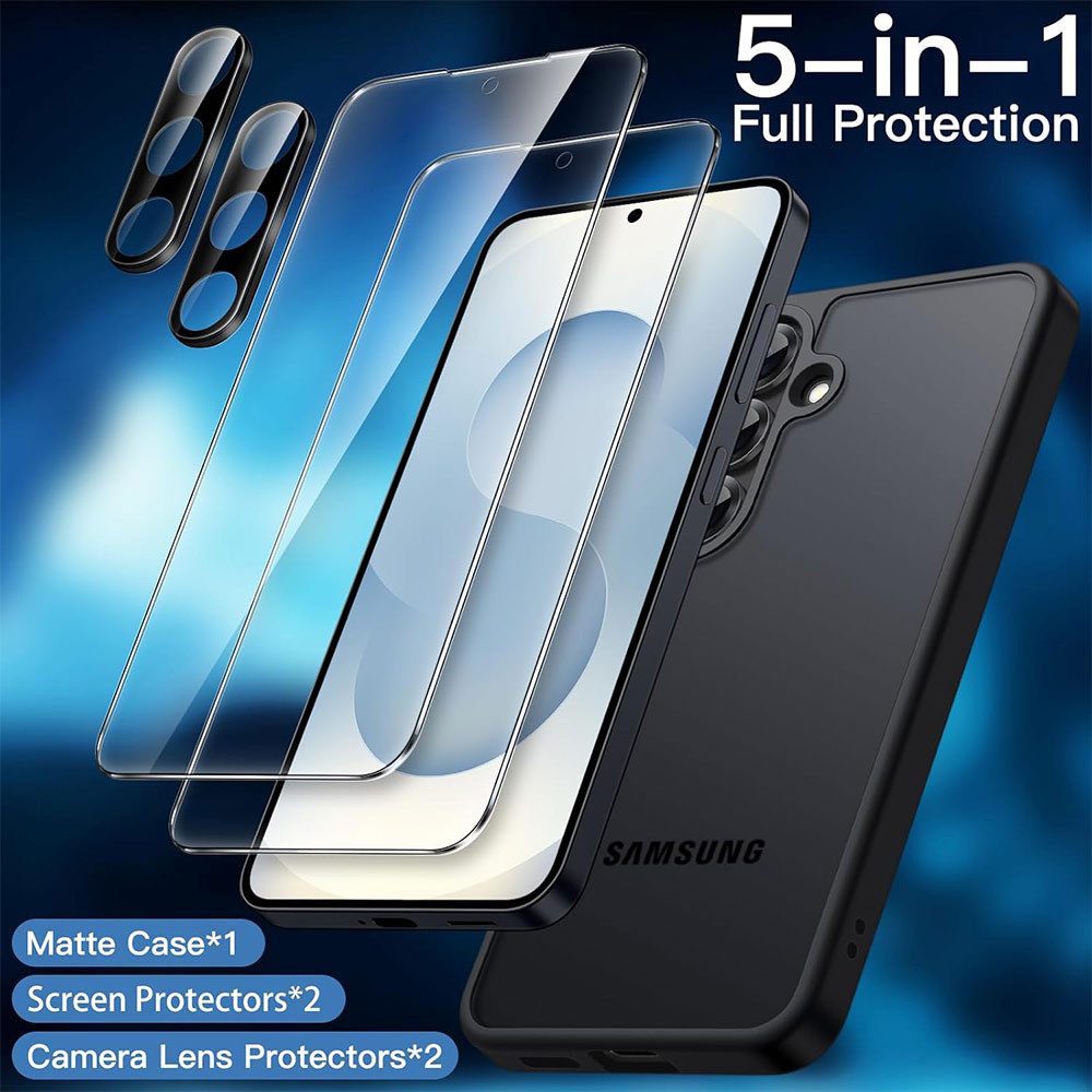 FITSU Handyhülle Hülle für Samsung Galaxy S25 Case mit Schutzglas und Kameraschutz 6,2 Zoll, Case für Galaxy S25 Hülle mit Schutzglas und Kameraprotektor