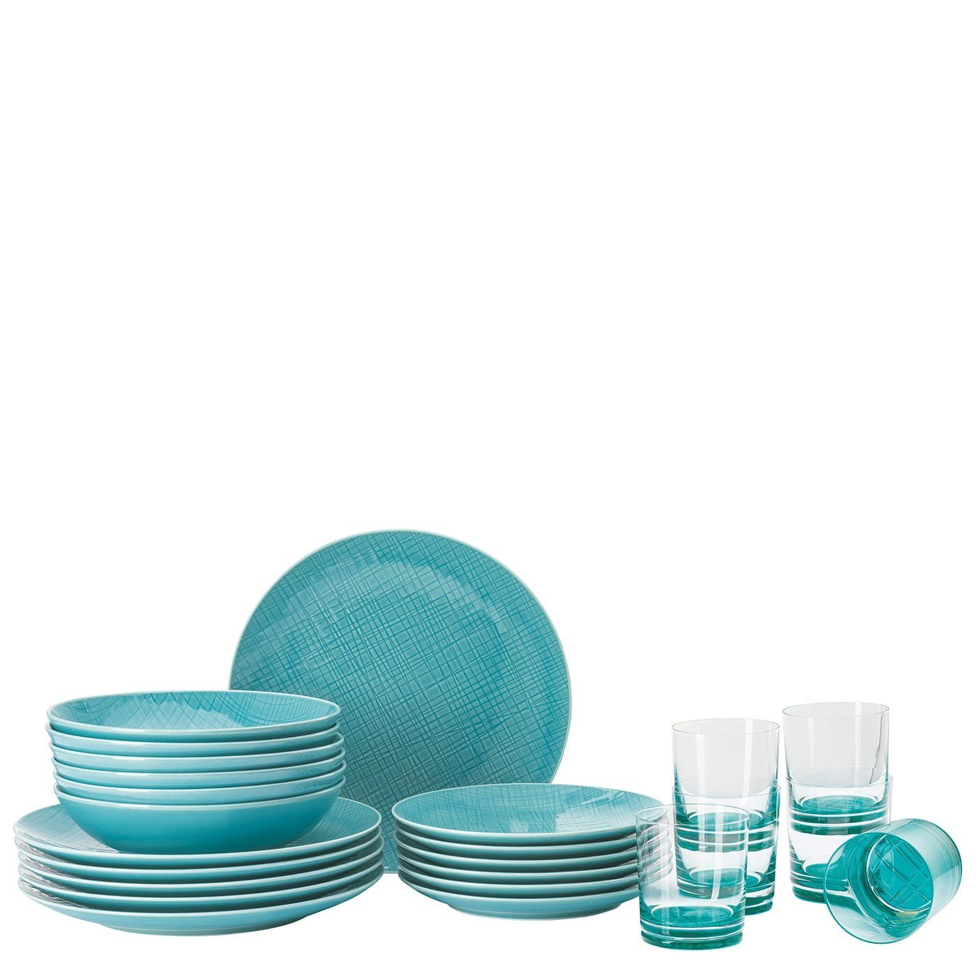 Rosenthal Geschirr-Set »Mesh Colours Aqua Set 18-tlg./Teller+Glas«,  Porzellan