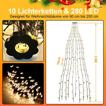 Bettizia LED-Lichterkette LED Lichterkette Weihnachtsbaum Baummantel 280 LEDs 2,8m 8 Modi