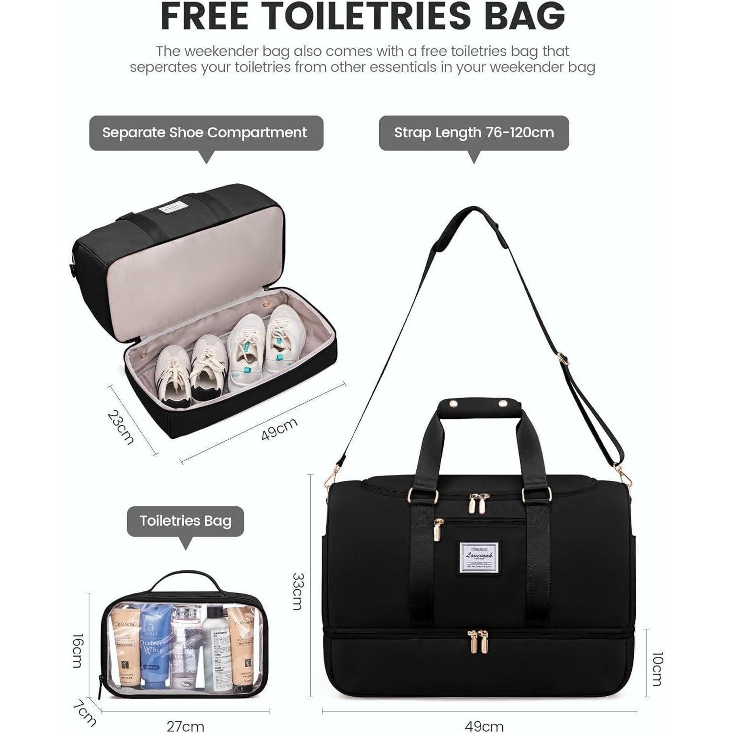 LuxusKollektion Reisetasche Sporttasche Damen Weekender Reisetasche mit Schuhfach Nassfach 35-40L – Bild 2 von 5