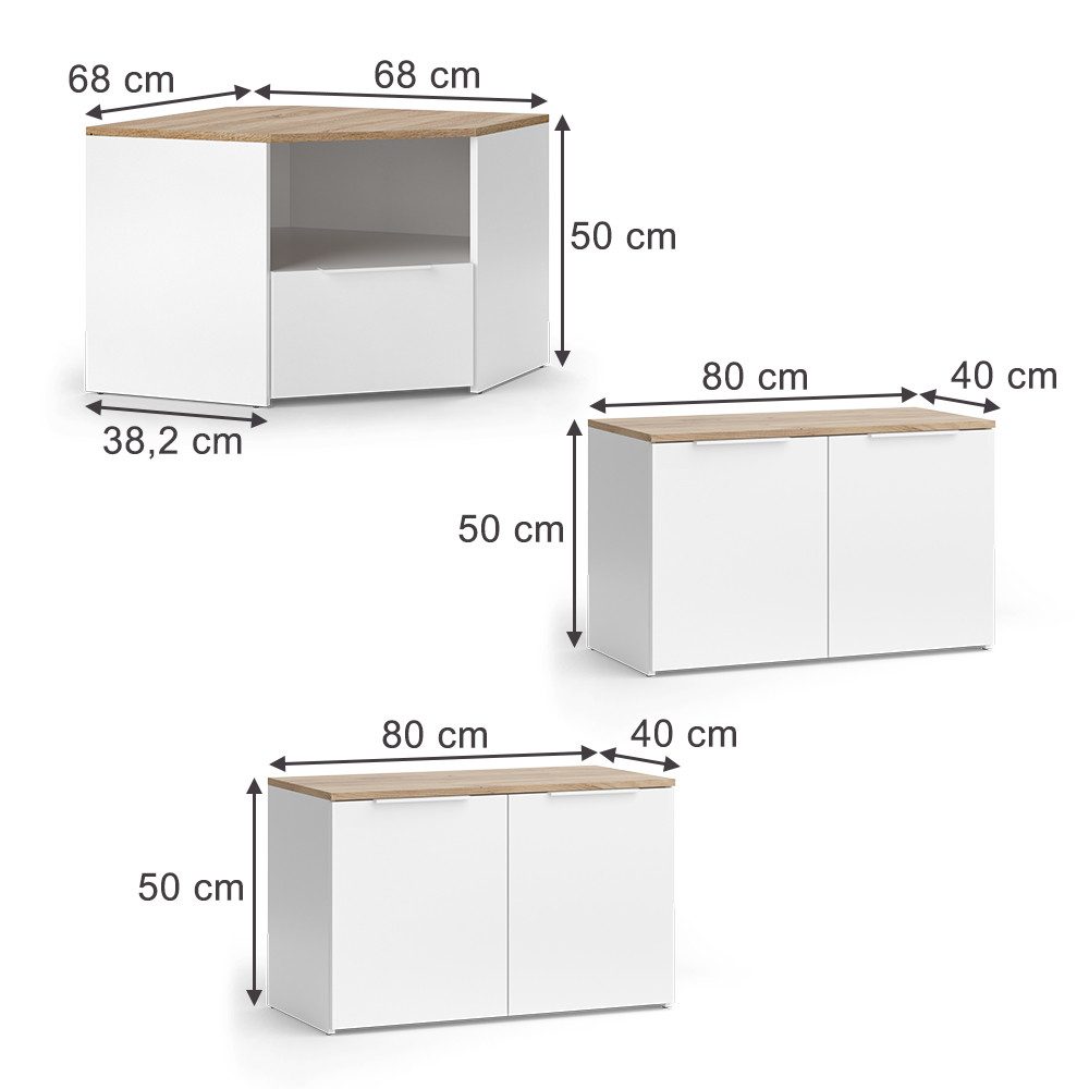 Vicco Wohnwand Wido, Weiß/Sonoma, 3 Teile, (2-St)
