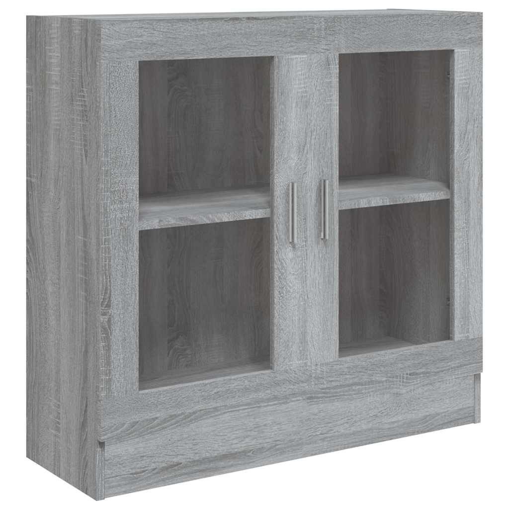 furnicato Vitrine Vitrinenschrank Grau Sonoma 82,5x30,5x80 cm aus Holzwerkstoff und Glas (1-St) Schaufenker mit zwei Fächern, Glastüren und inkl. Wandhalterung – Bild 2 von 5