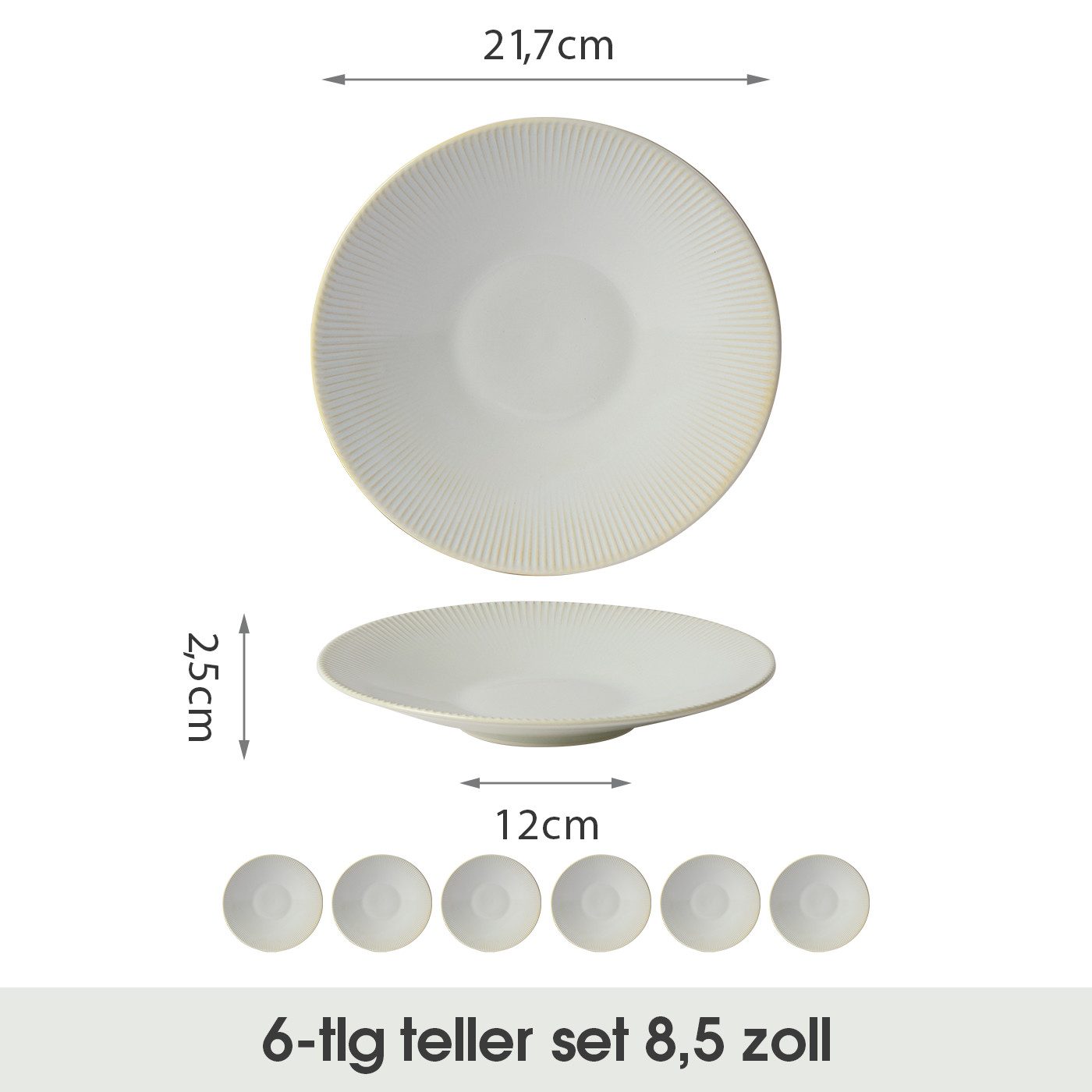 JIWOO Teller 6er Ø21,7cm, Pastateller Frühstücksteller Salatteller Dessertteller, (6 St), Keramik Hochwertiges Tellerset WeiB Mikrowellen spülmaschinenfest