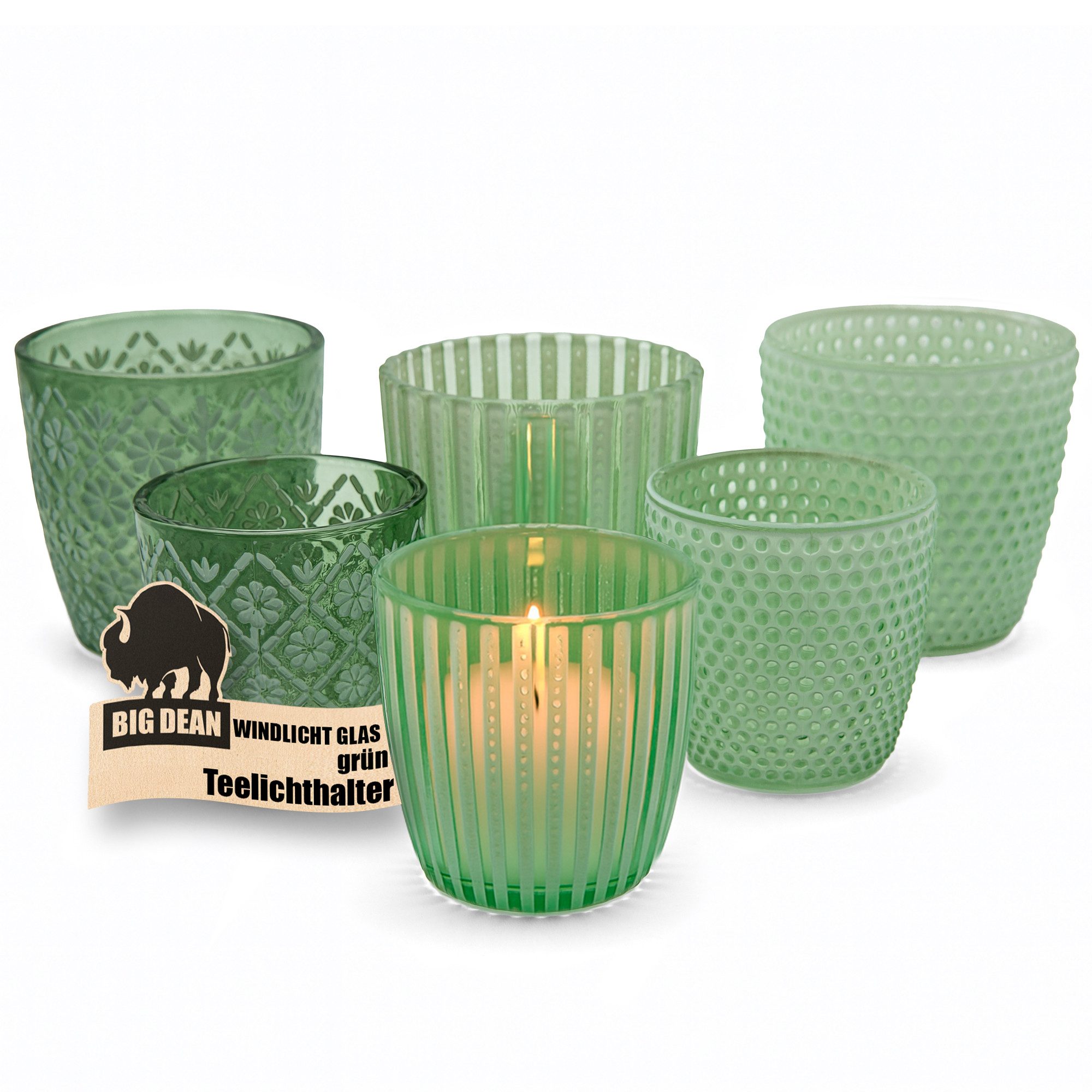 BigDean Teelichthalter Windlicht Glas grün Teelichthalter 6er Set Teelichthalter (Set, 6 St., Teelichthalter), Teelicht aus Glas mit dem gewissen Flair