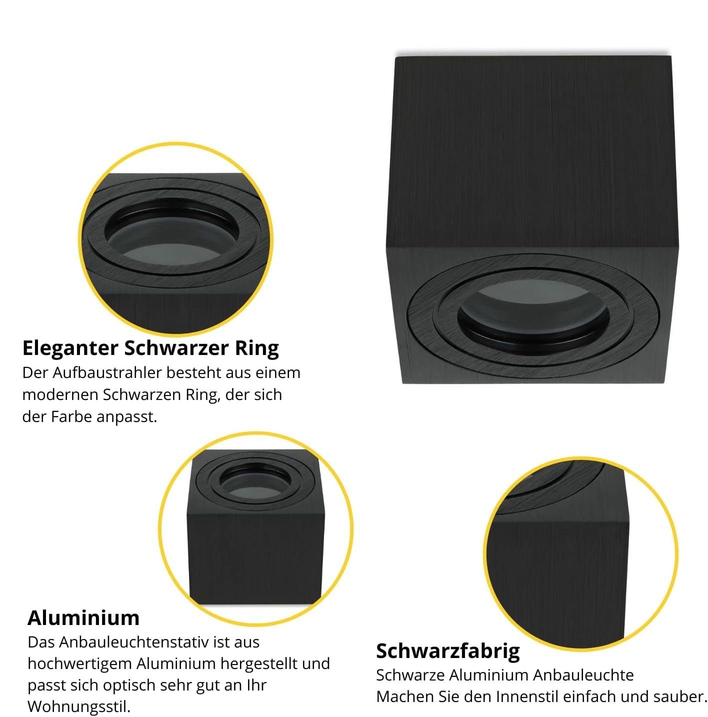 Sweet LED Aufbauleuchte 4er Set flach IP44 Aluminium Deckenspots für Bad & Küche schwarz, ohne Leuchtmittel, Aufbaustrahler LED, Aufbauspot, Deckenstrahler