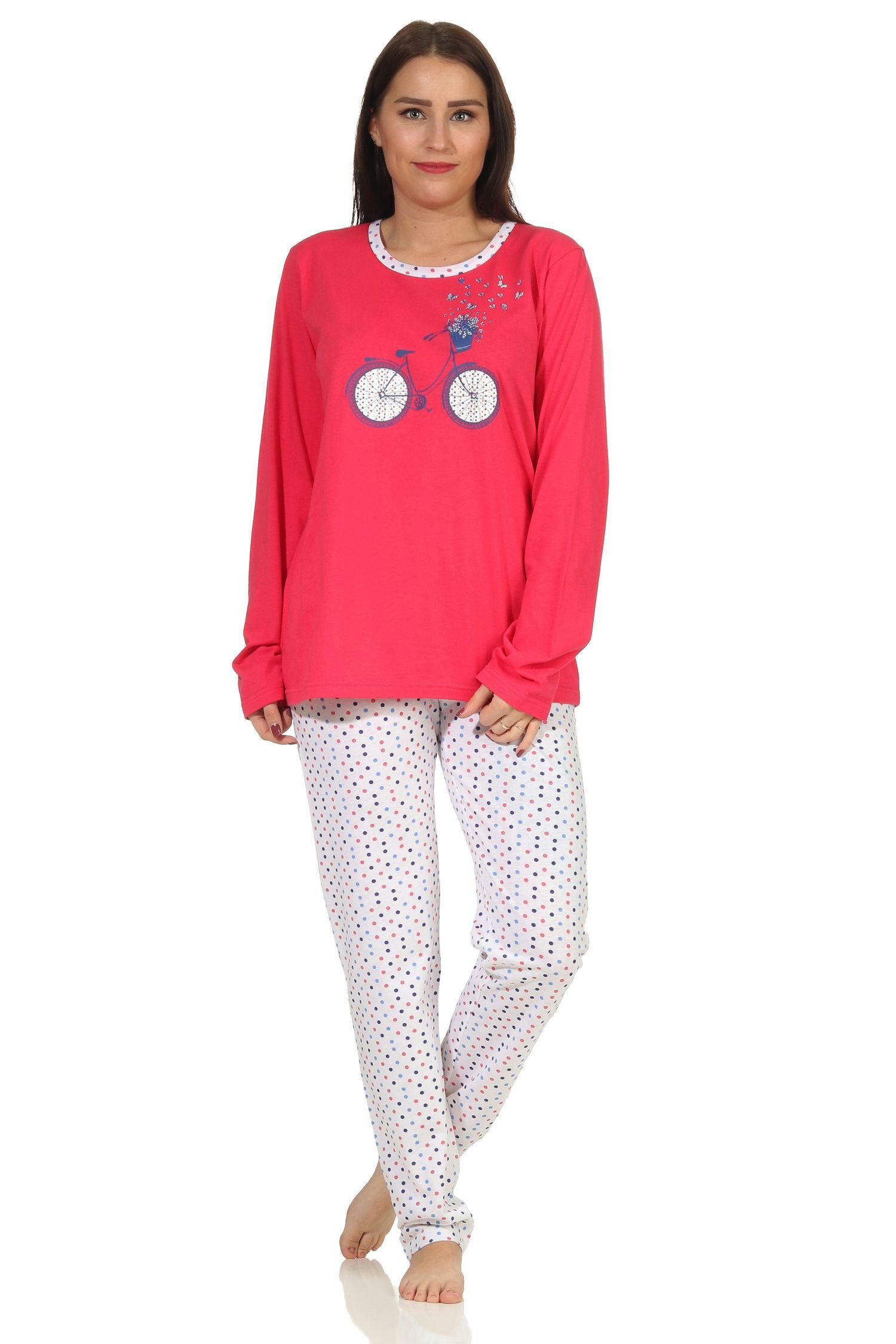 RELAX by Normann Pyjama frühlingshafter Punkten Pyjama mit pink langarm Optik Schlafanzug Damen in