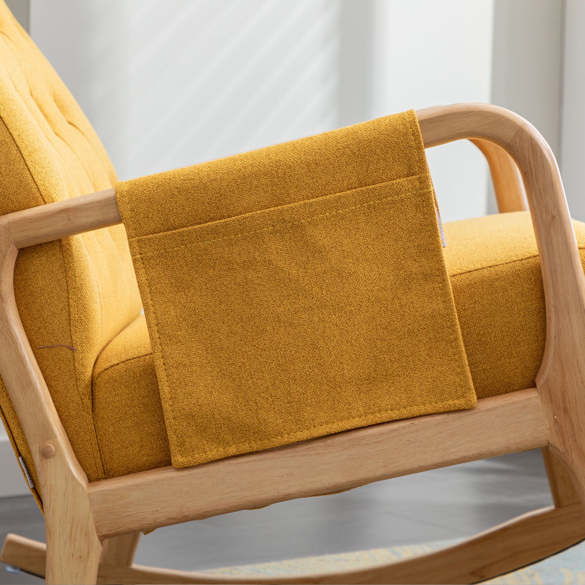 Hocker), Relaxstuhl, Relaxsessel Kissen Schaukelstuhl gelb (Leinen, mit OKWISH Mit und Seitentaschen, integriertes Schaukelsessel, Rückenlehne Design