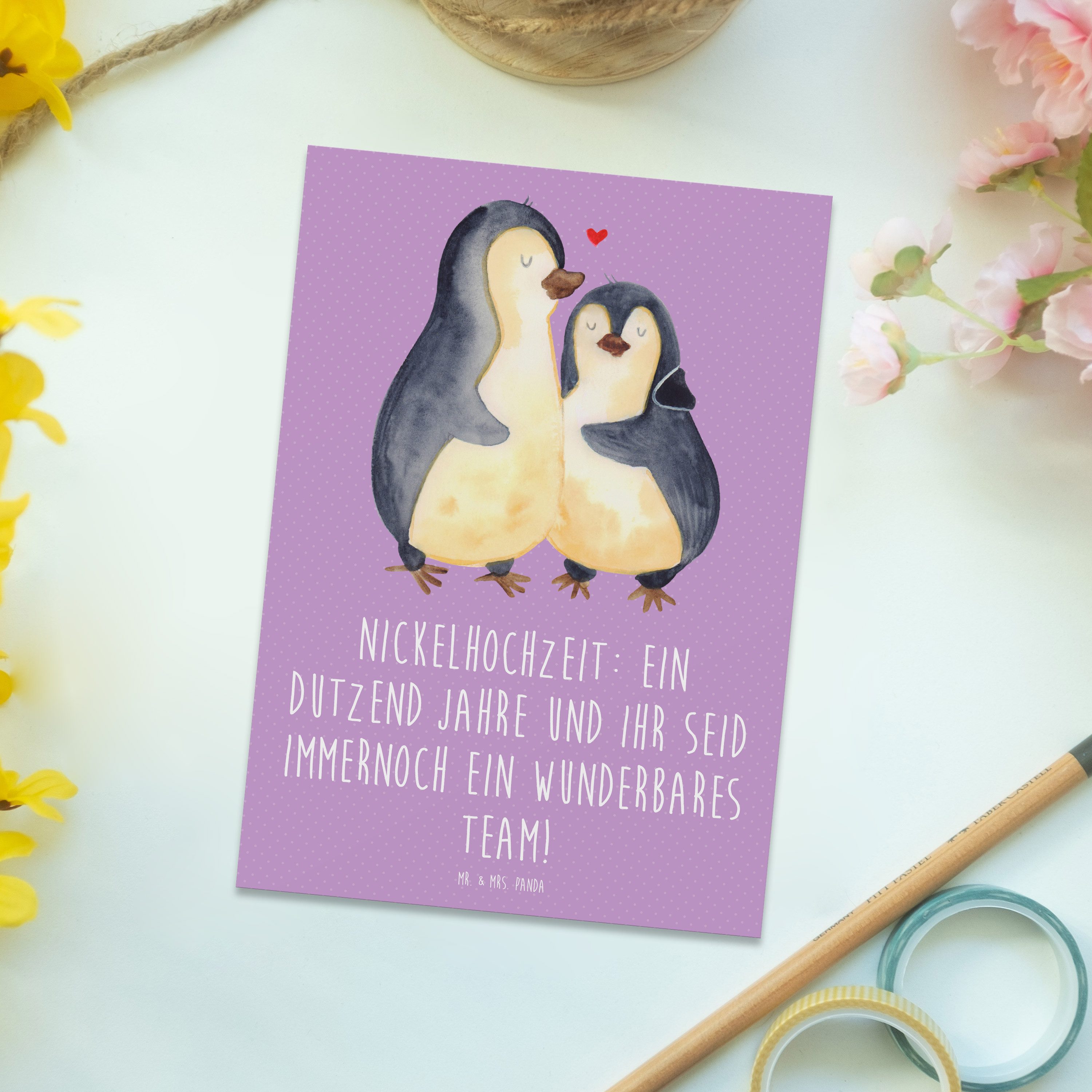 Thumbnail - Mr. & Mrs. Panda Postkarte 12. Hochzeitstag Nickelhochzeit - Lavendeltraum - Geschenk, Ehejubilä