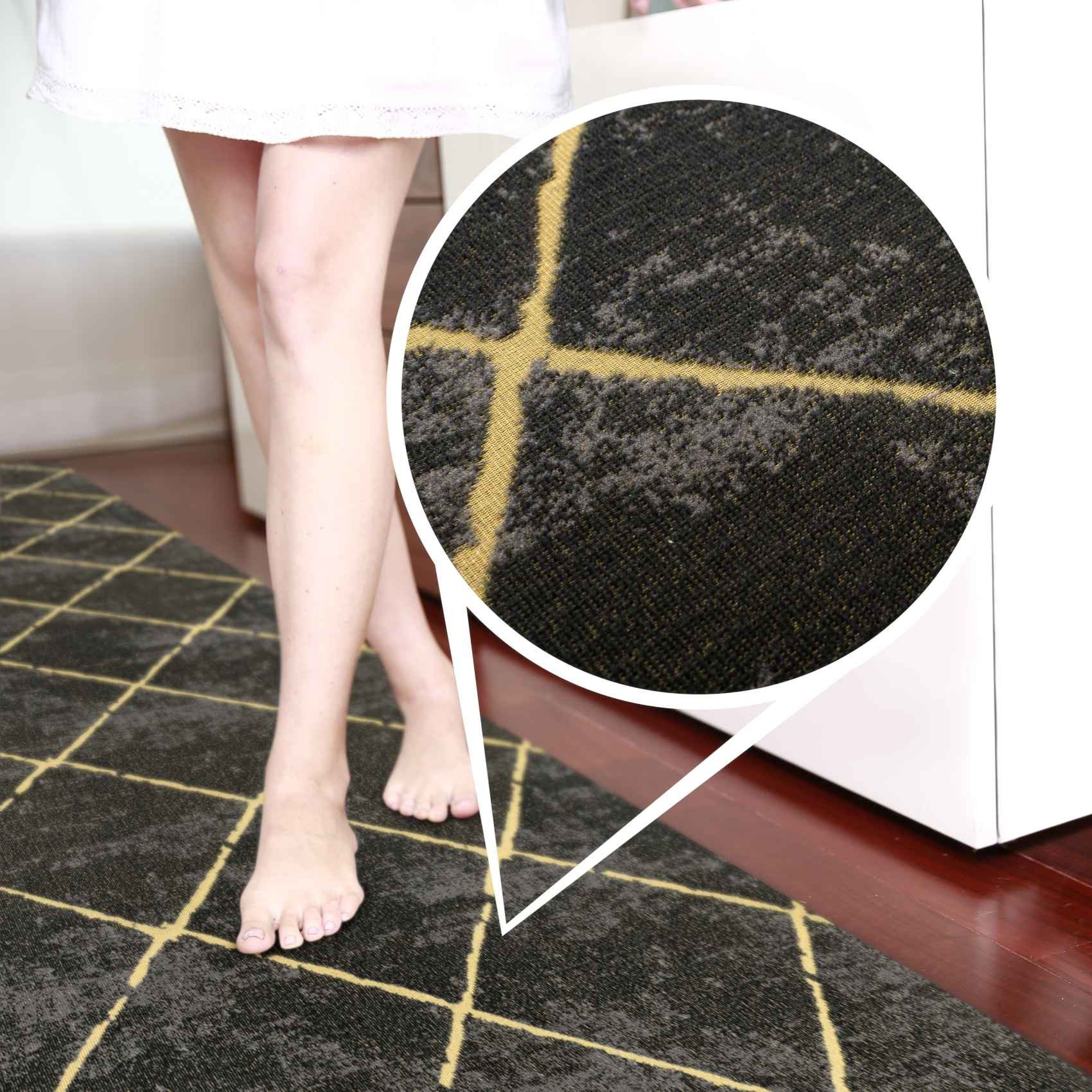 ANRO Küchenläufer AYDI Teppichläufer Premium Läufer Textil, Eckig, Bodenläufer 100x50cm Karo Schwarz pflegeleicht – Bild 5 von 5