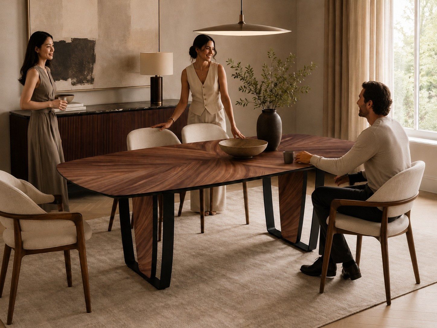 Xlmoebel Essgruppe Eleganter Esstisch aus Walnuss in Braun für modernes Esszimmer, (1-tlg., Esstisch aus Walnuss), Made in Europa