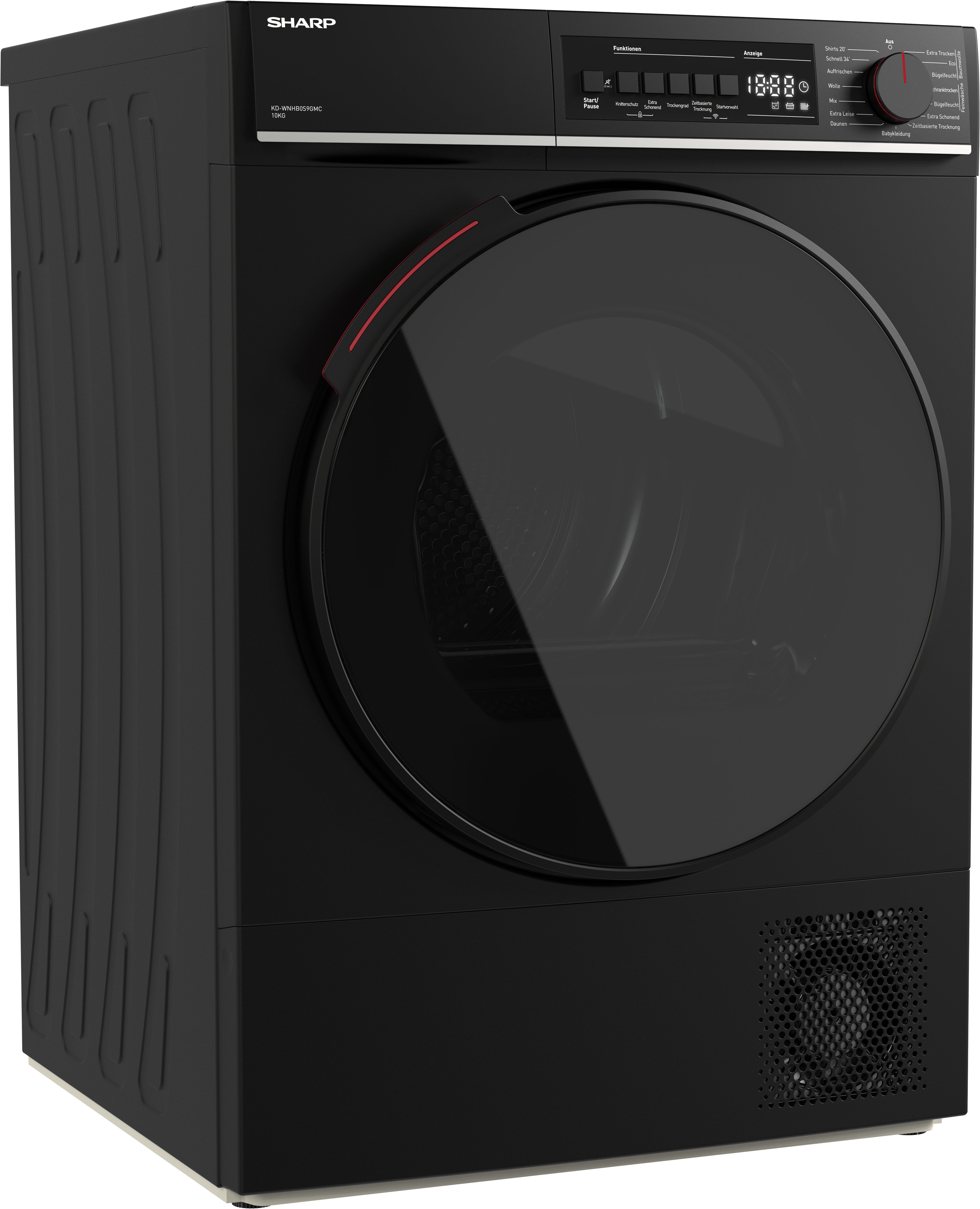 Sharp Wärmepumpentrockner KD-WNHB0S9GMC-DE, 10kg / +WIFI / EEKC / 2 Tasten / XXL-Tür voll-schwarz / Mat Black