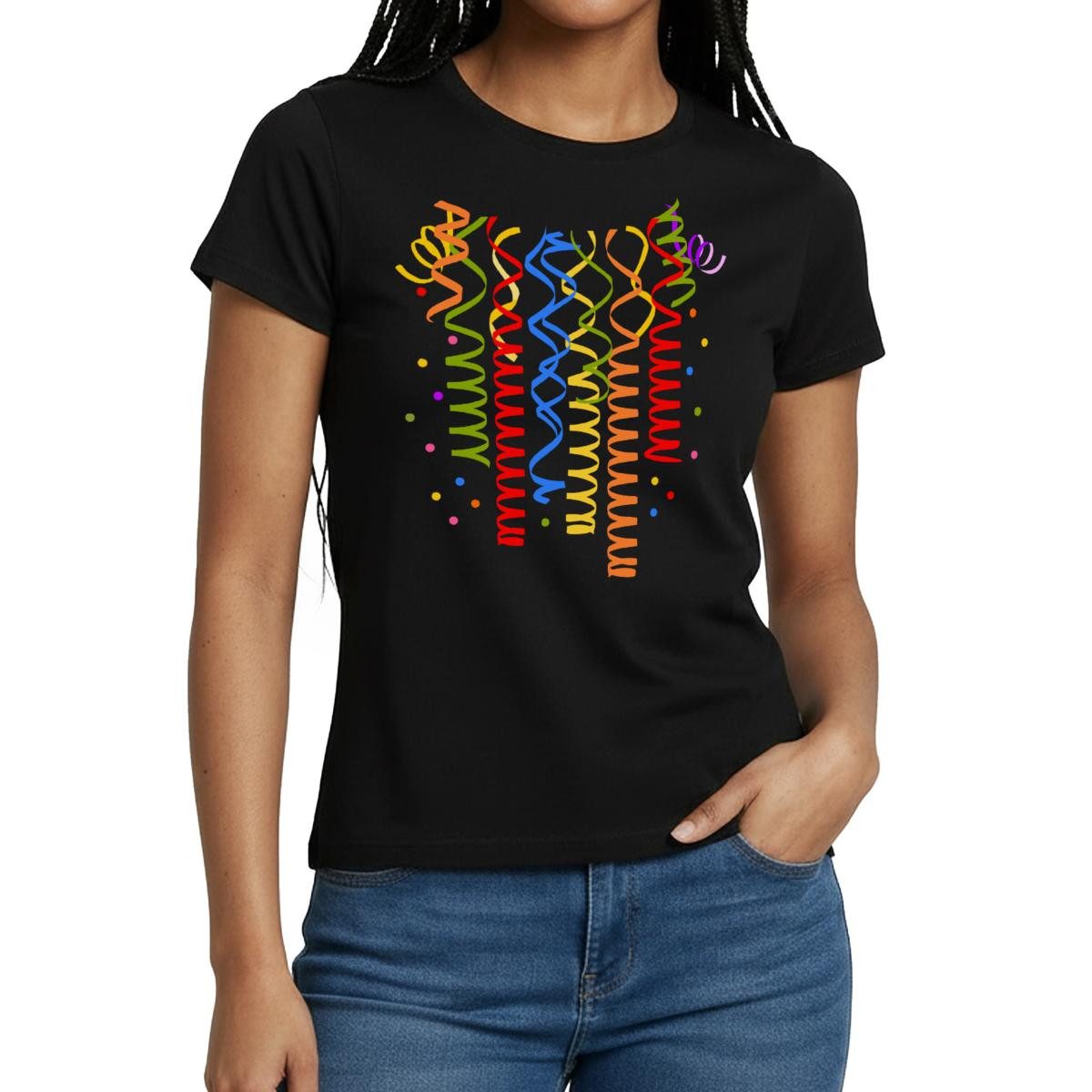 T-Shirt Karneval Konfetti Luftschlangen Outfit Frauen T-Shirt
