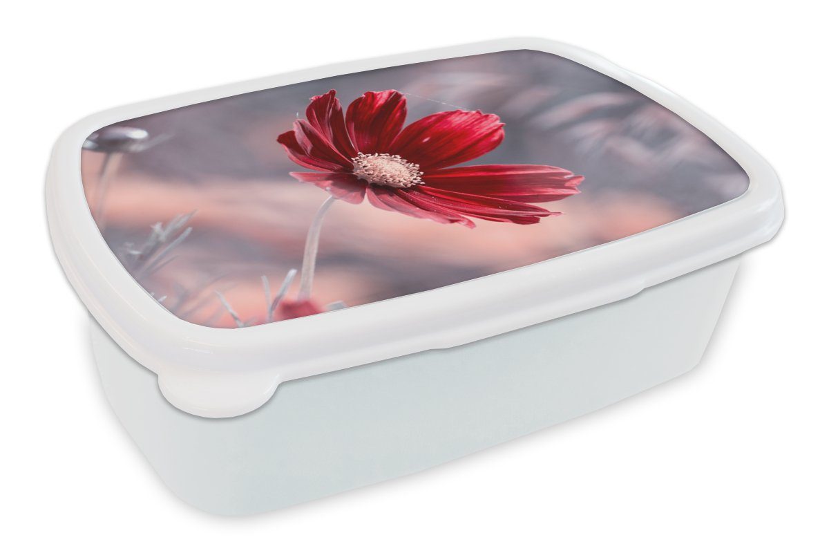 MuchoWow Lunchbox Blumen - Rot - Natur - Pflanzen, Kunststoff, (2-tlg), Brotbox für Kinder und Erwachsene, Brotdose, für Jungs und Mädchen weiß