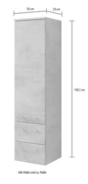 Saphir Midischrank Quickset 945 Badschrank 35 cm breit, 1 Tür, 2 Schubladen Badezimmer-Midischrank inkl. Türdämpfer, Griffe in Chrom glänzend