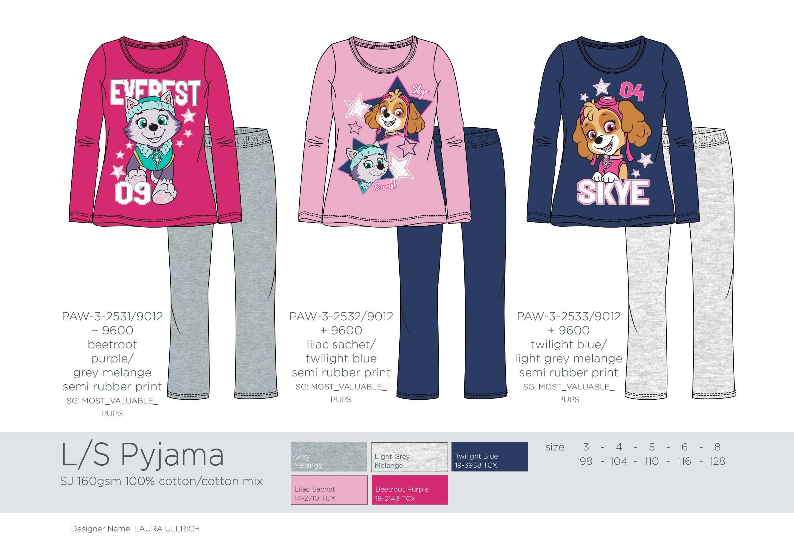 PATROL Pyjama 128 110 langer Schlafanzug Paw 98 PAW Pink 104 Pyjama Patrol Mädchen
