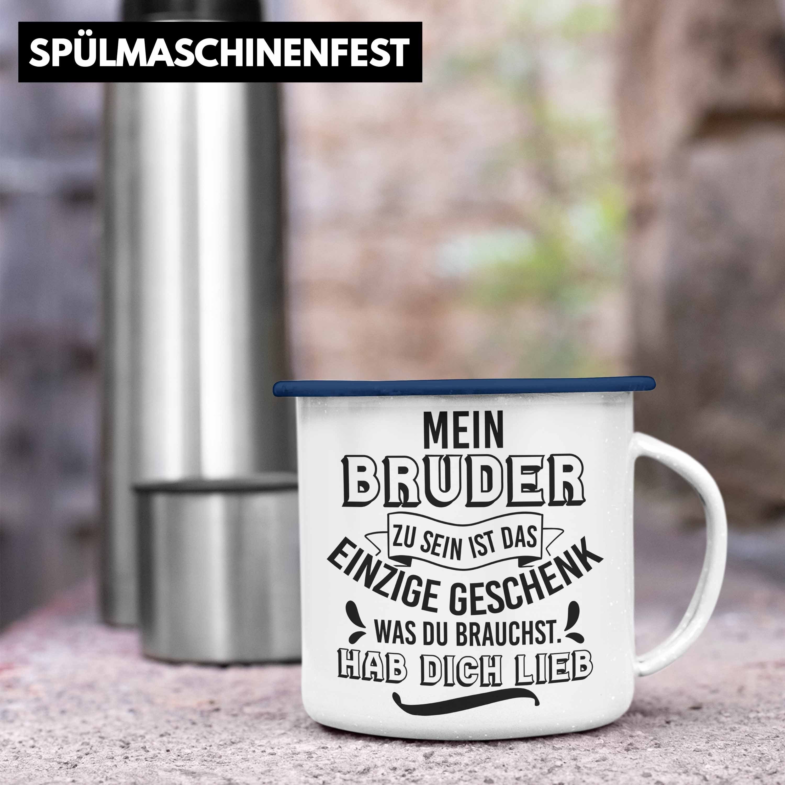 Emaille Blau Bruder Trendation Schwester Trendation Geschenk - Geburtstag Thermotasse Tasse KaffeeEmaille Geschenkidee Tasse an Spruch Lustiger