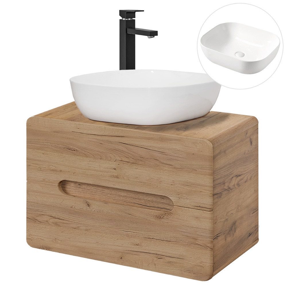 Lomadox Waschtisch LUTON-56-CRAFT, 80 cm Wotan Eiche Nb. Keramik-Waschbecken B/H/T 80/68/46 cm