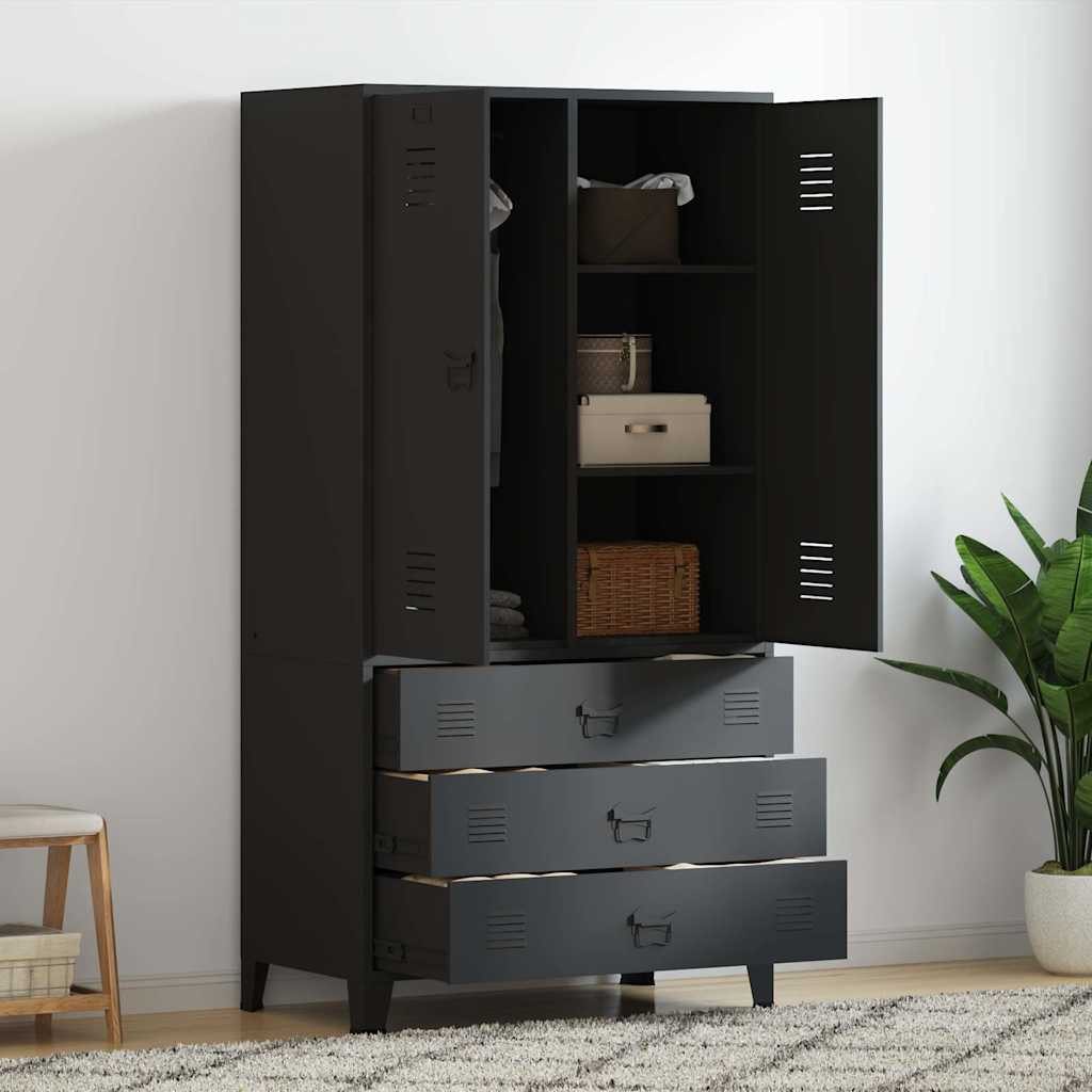 vidaXL Kleiderschrank Industrial Kleiderschrank Schwarz 90x50x180 cm Metall (1-St)