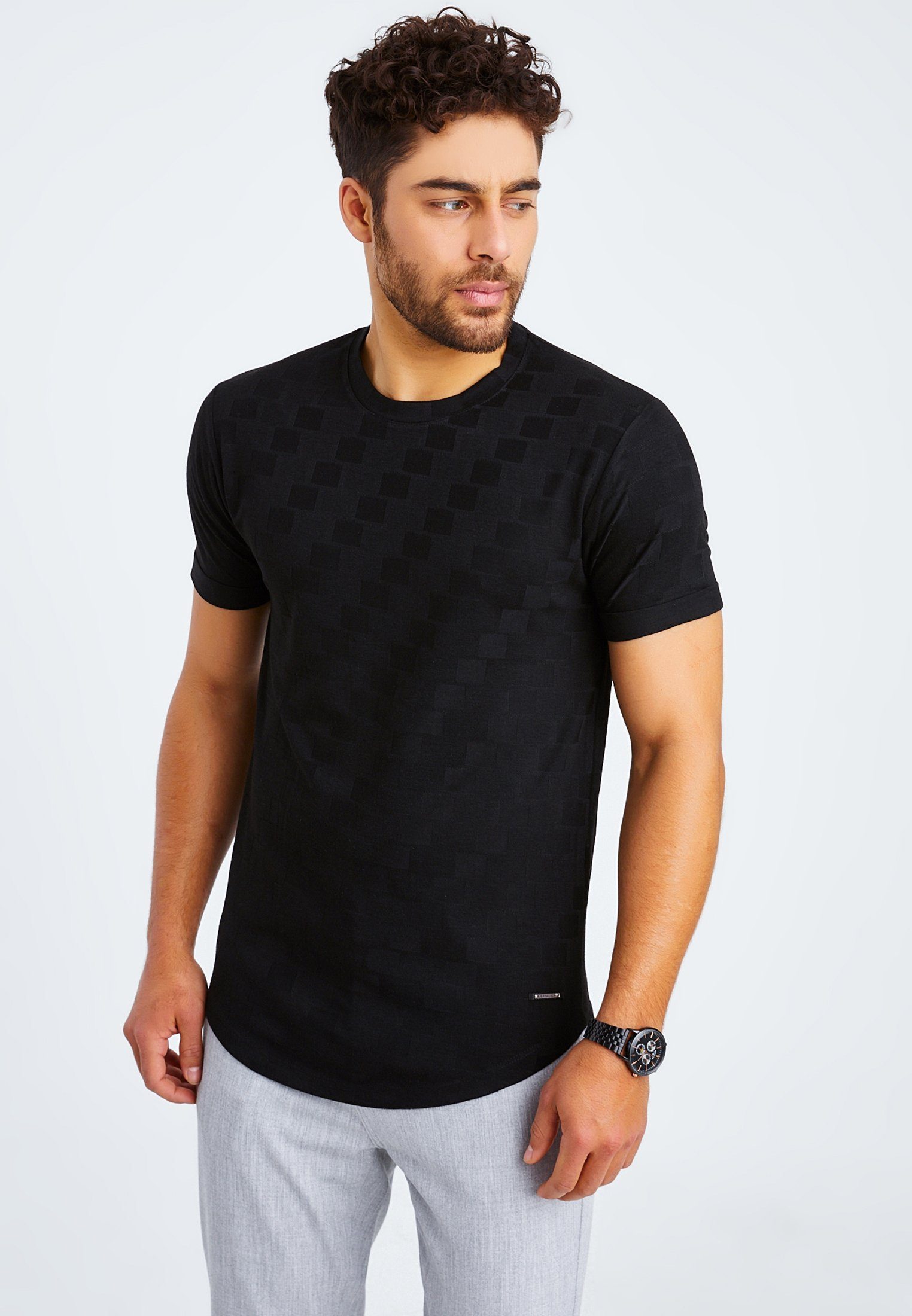 Herren normal T-Shirt schwarz Nelson T-Shirt Rundhals LN-55655 Leif