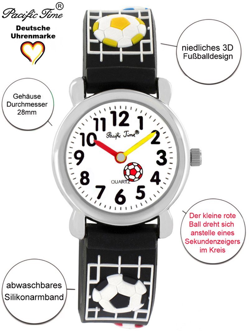 Quarzuhr Gratis Kinder schwarz Time Fußball Silikonarmband, Versand Pacific Armbanduhr