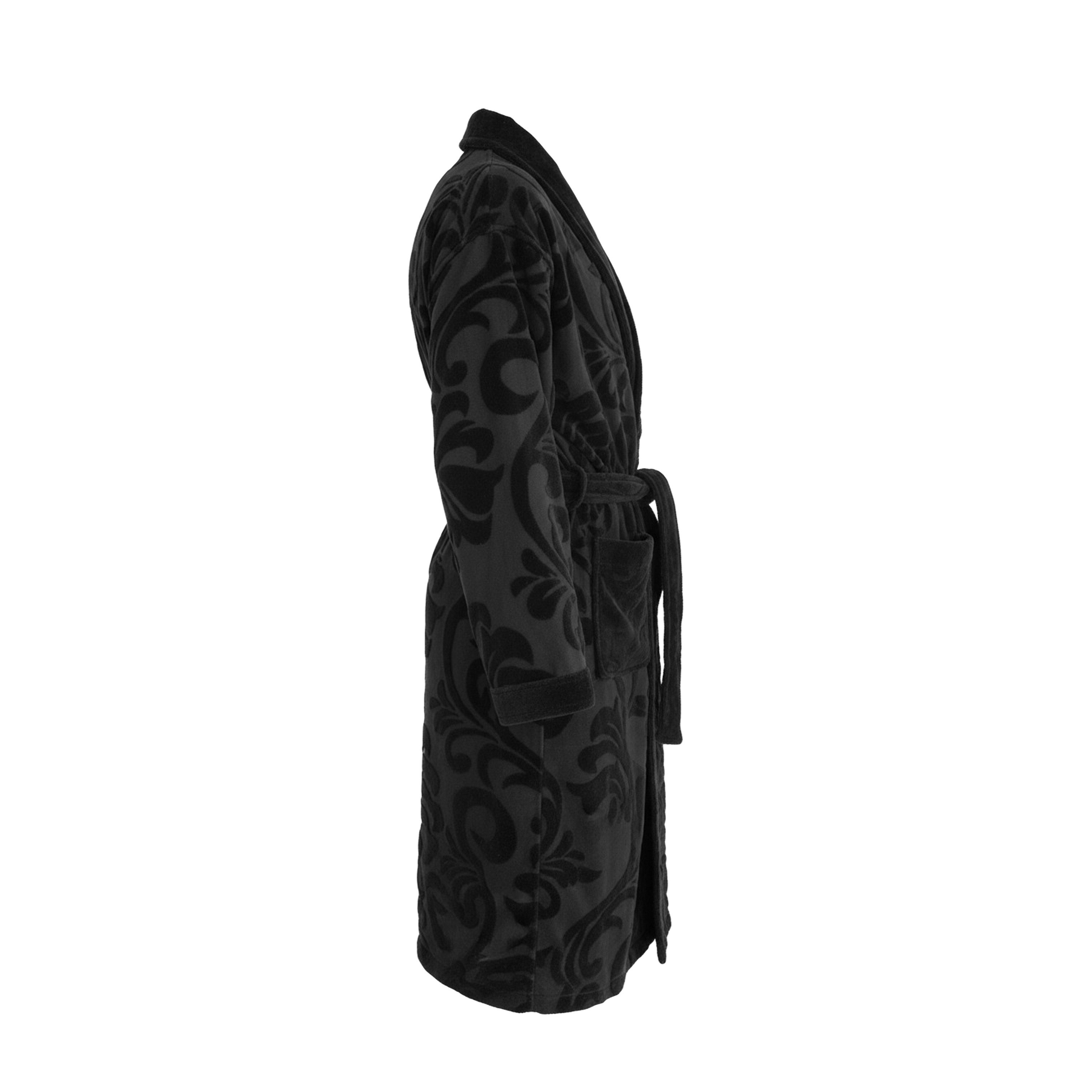 Belle Arti Bademantel Belle Arti Bademantel Velours Schwarz, 100% Baumwolle, mit Geschenkbox, Gürtel, Gürtel, Velours eingestanzt Balck on Black