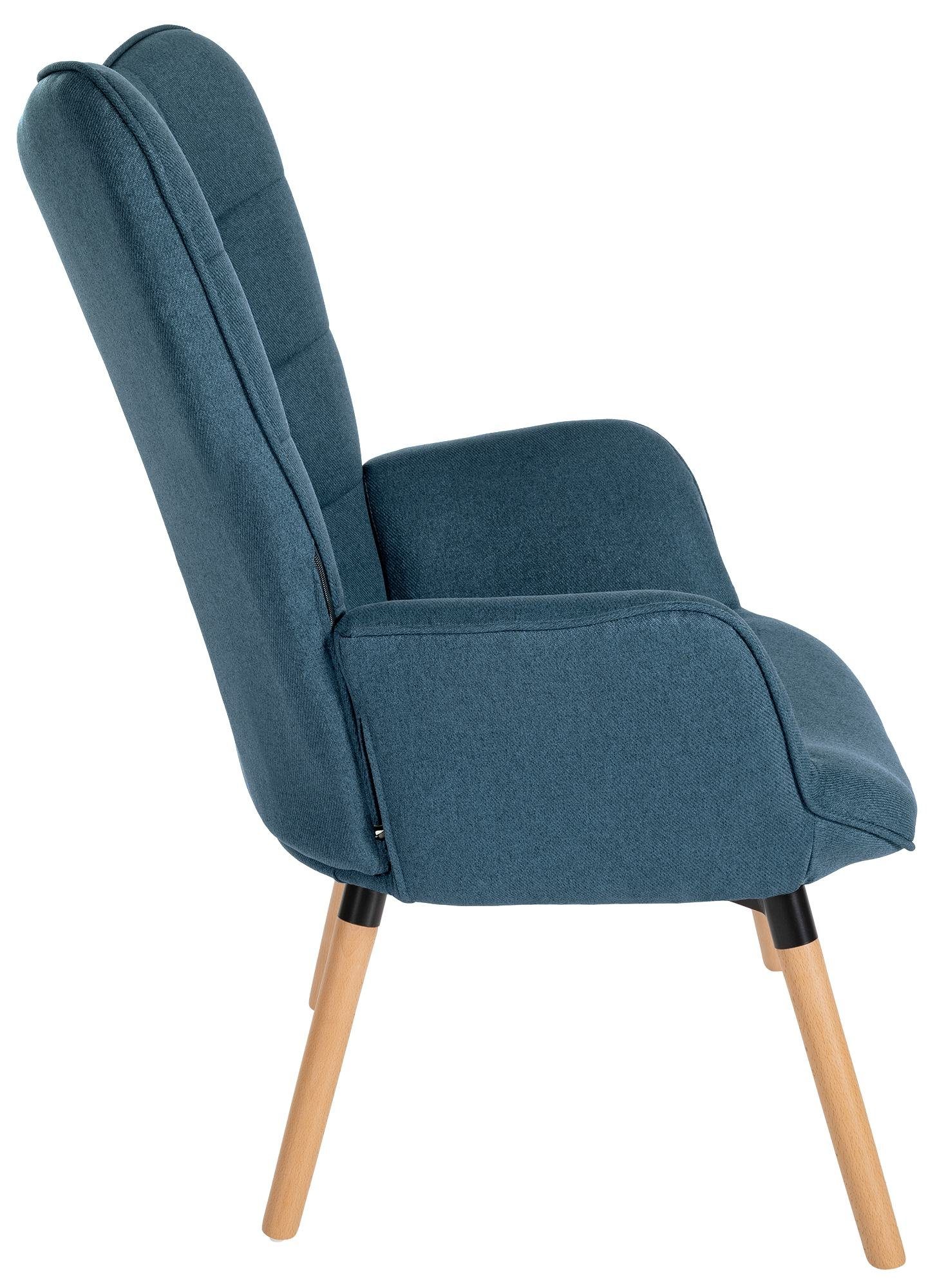 CLP Loungesessel Garding, Stuhl mit Gestell und Stoff-Bezug Buchenholz blau aus