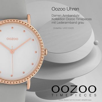 OOZOO Quarzuhr Oozoo Damen Armbanduhr Timepieces Analog, Damenuhr rund, mittel (ca. 34mm) Lederarmband, Fashion-Style