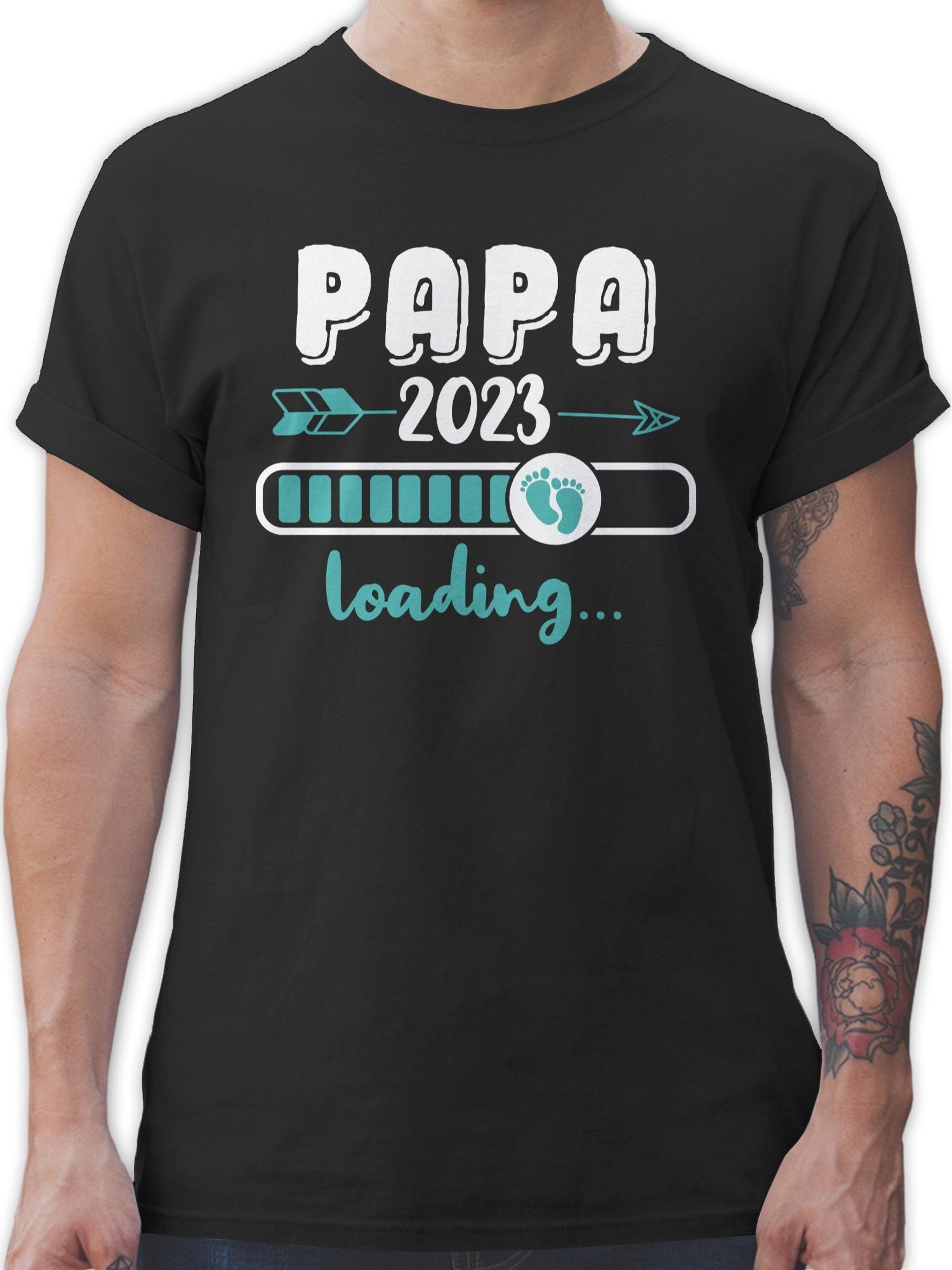 Shirtracer T-Shirt Papa 2023 Baby Loading Vatertag Geschenk für Papa 01 Schwarz