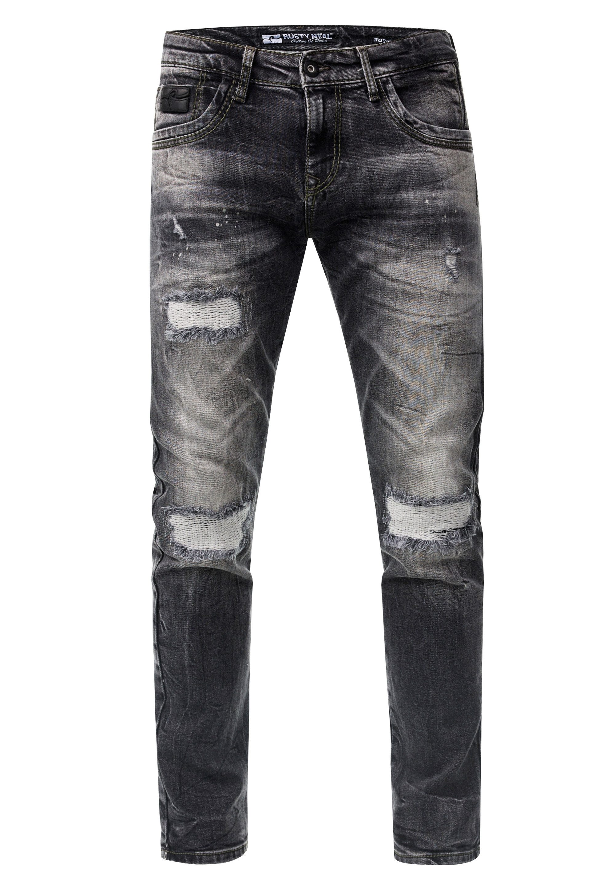 Rusty Neal Straight-Jeans YAMATO mit farblich abgesetzten Nähten