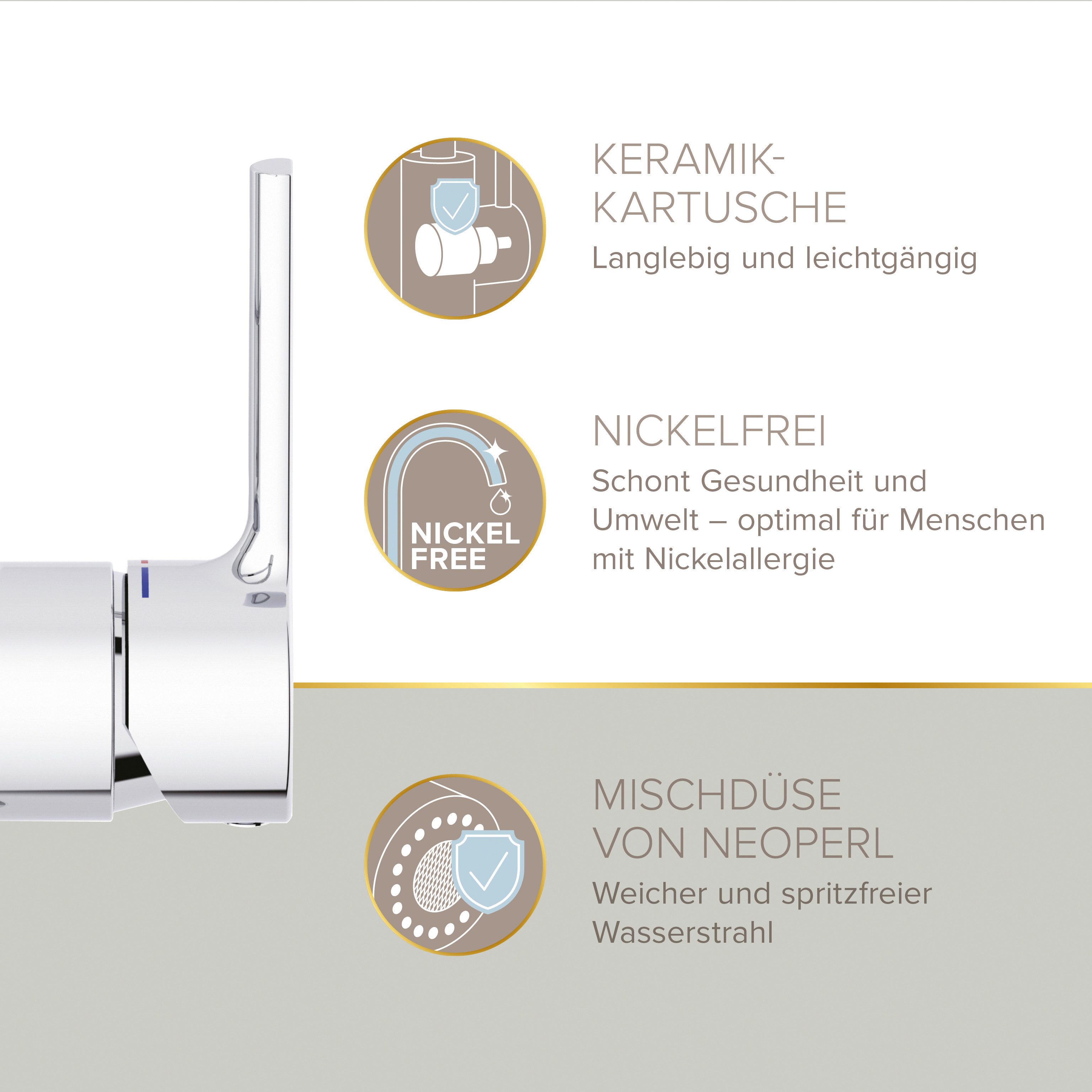 Lenz Küchenarmatur ALUNA mit Pendelbrause 2 Strahlarten Chrom schwenkbar, flexible Brause Flexible Pendelbrause mit 2 Strahlarten