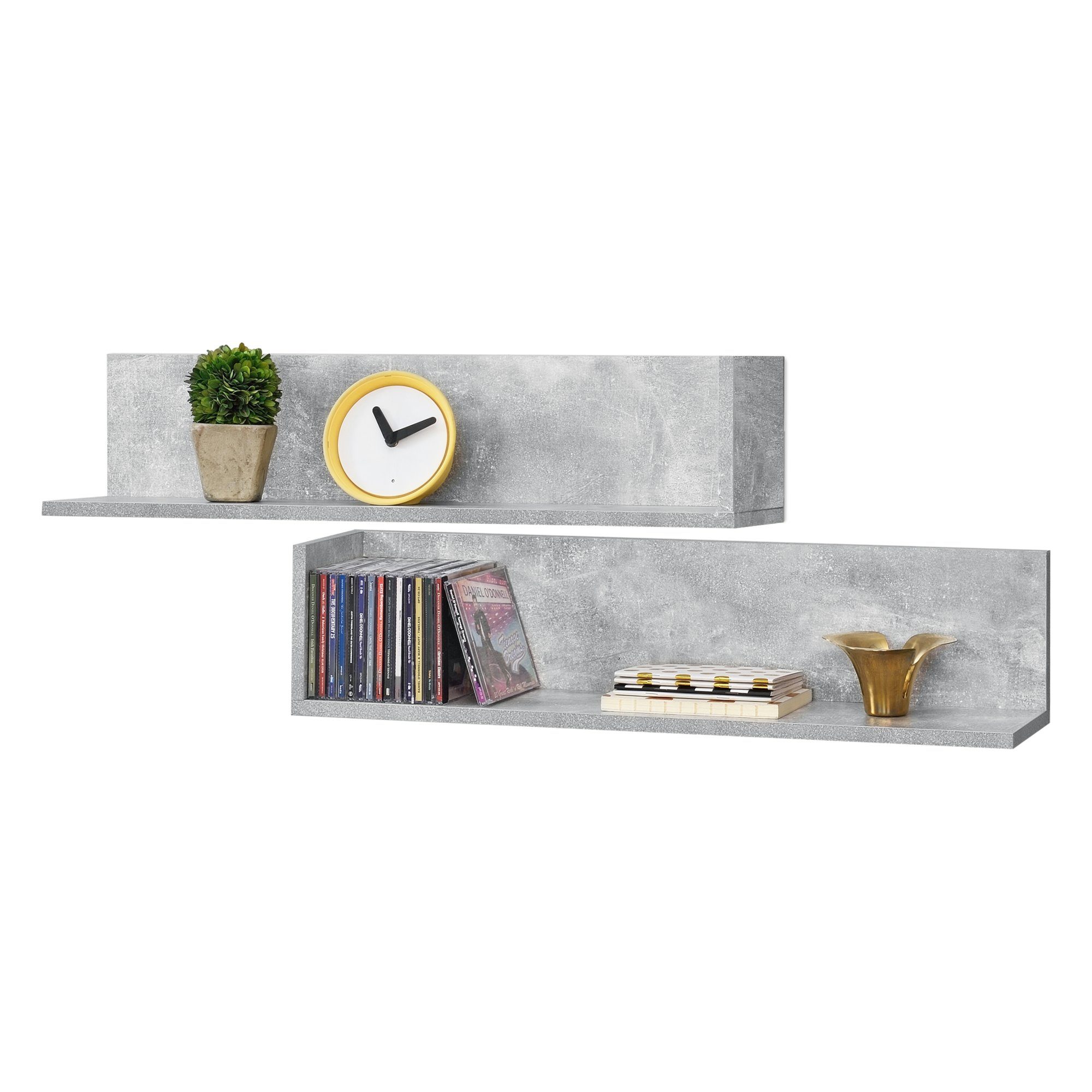 »Elverum« 2-teilig Wandablage Wandboard en.casa Wandregal, Betonfarben Schweberegal