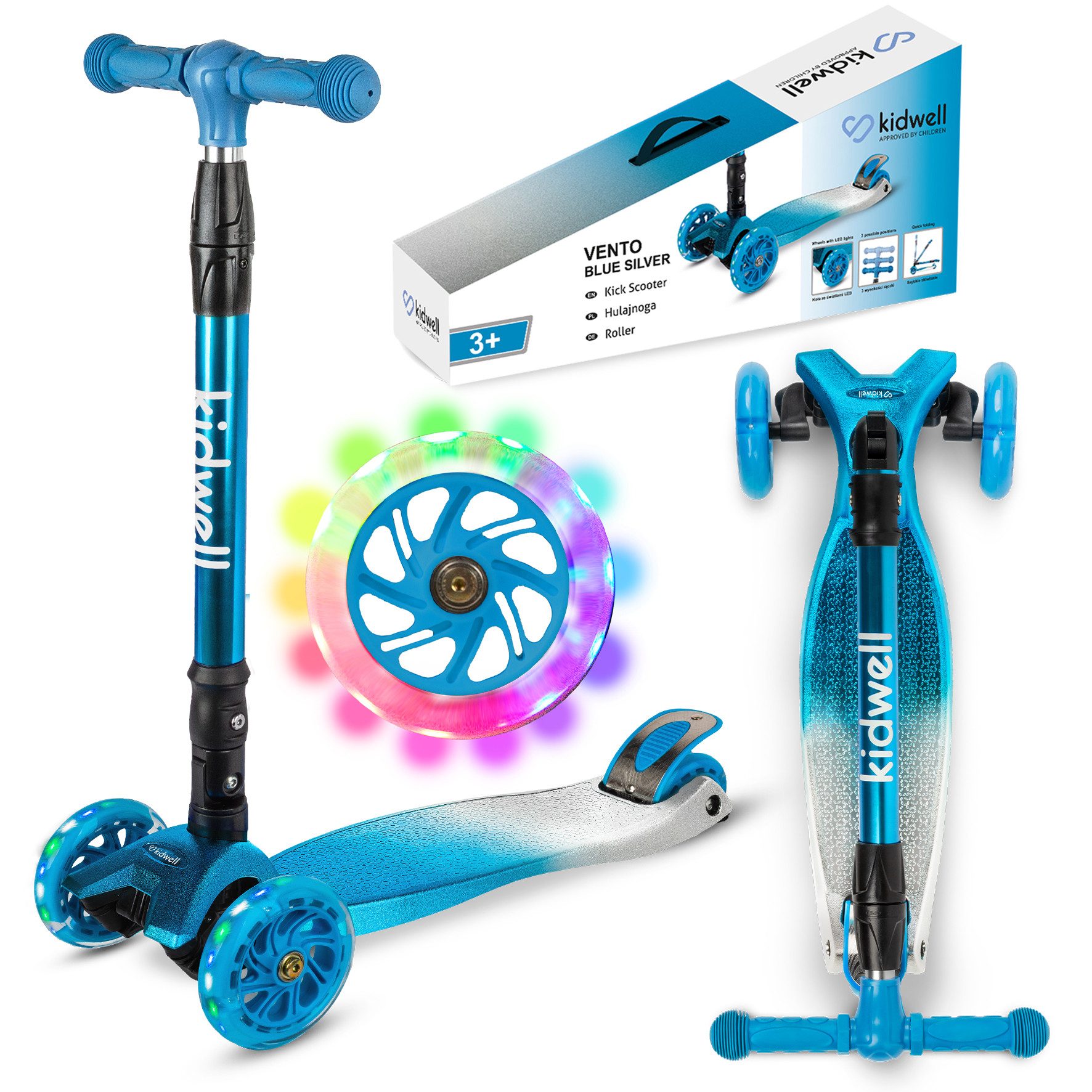 COIL Dreiradscooter Kinderroller, Tretroller, Dreirad-Balance-Roller, Cityroller, 10 km/h, ABEC-7-Lager, 3-stufige Lenkradverstellung, LED-Räder