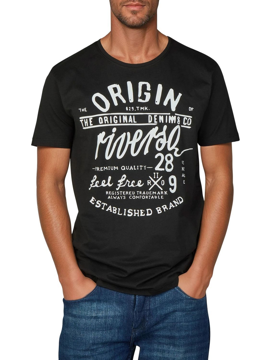 riverso T-Shirt Herren Printshirt RIVLeon Regular Fit (1-tlg) Kurzarm Tee Shirt mit Rundhalsausschnitt aus 100% Baumwolle