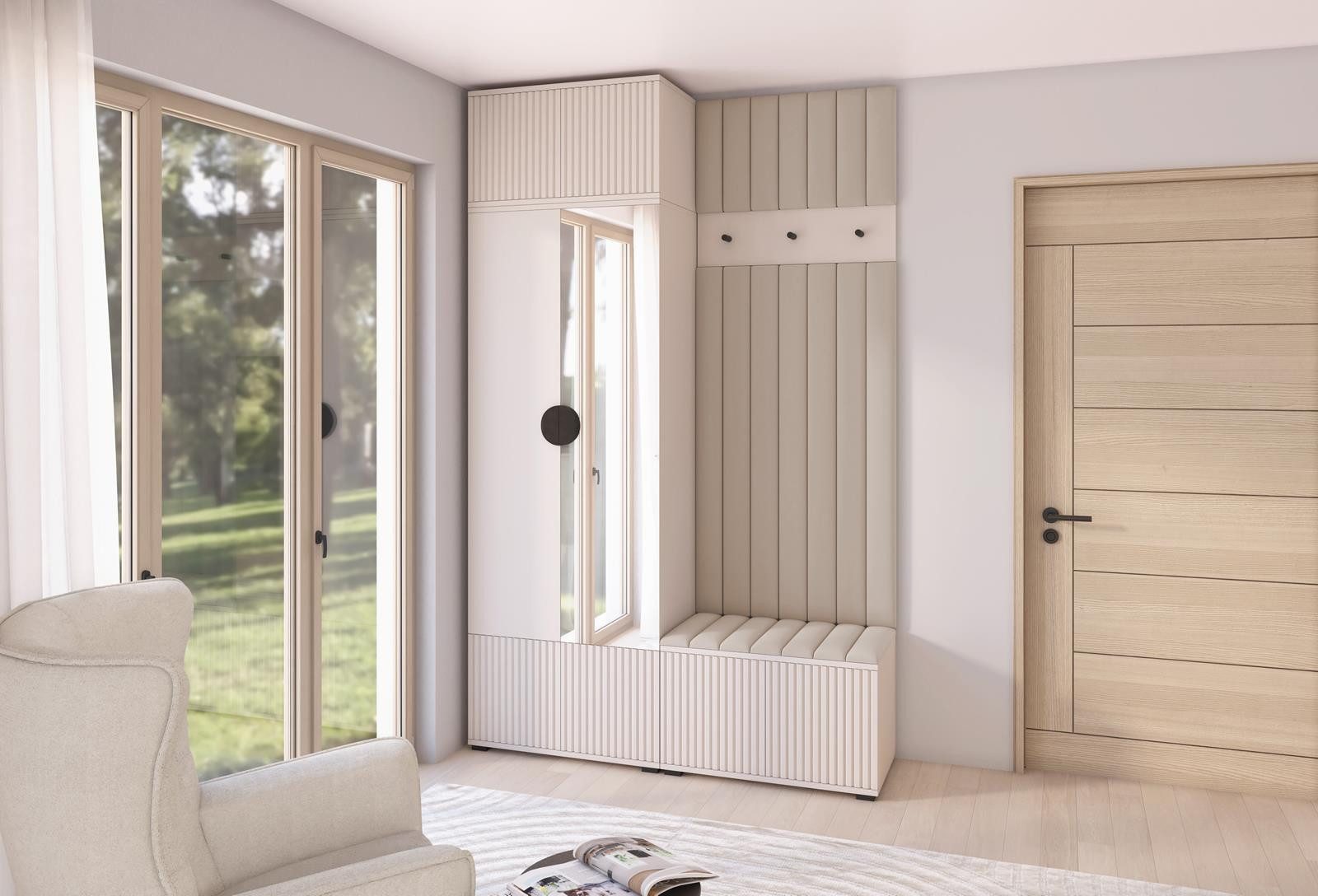 Compleo Garderoben-Set 140 cm breit, Elegant Garderobenschrank mit Lamellen