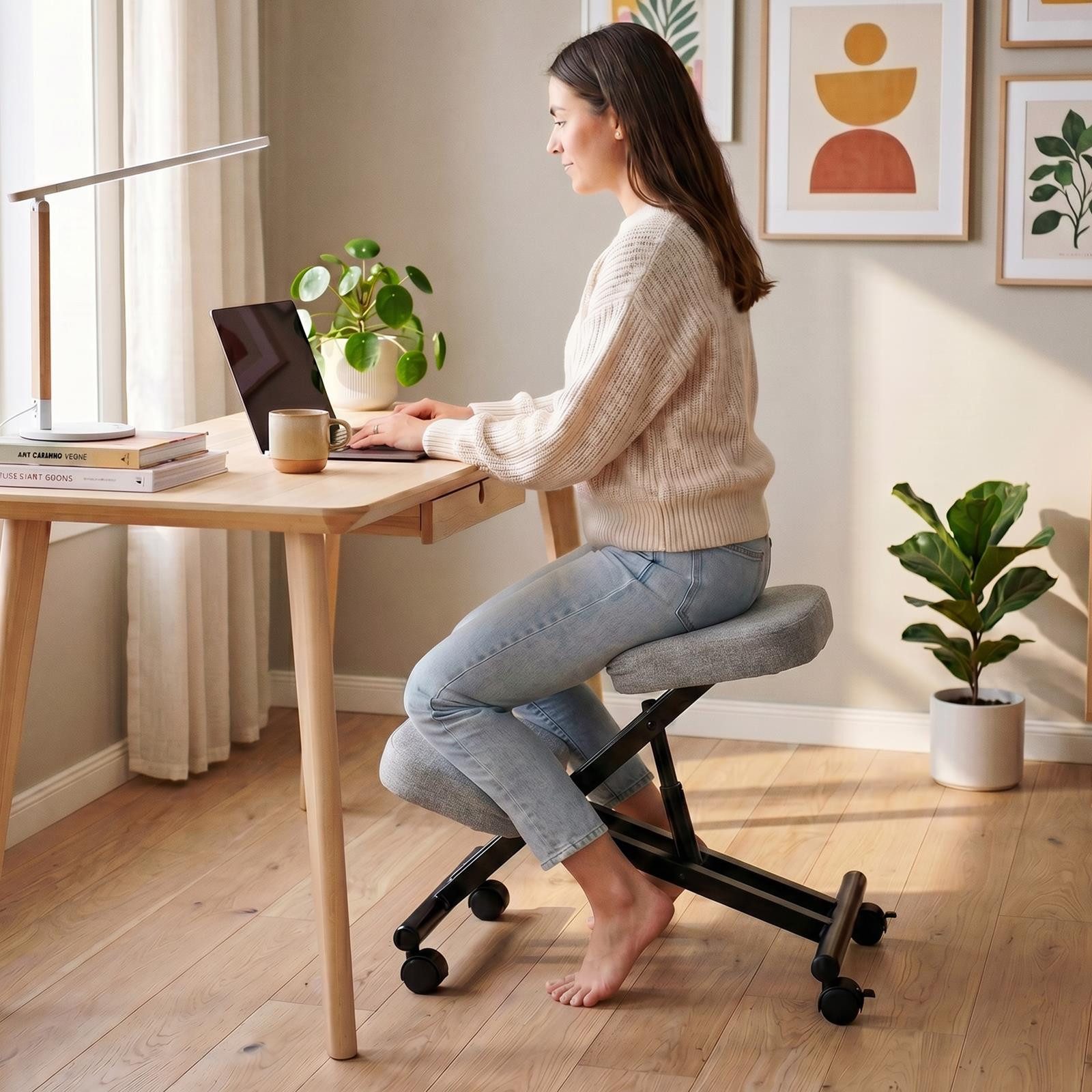 IDIMEX Arbeitshocker ROBERT, Kniestuhl Kniehocker Sitzhocker Bürohocker Stoff ergonomisch orthopädi