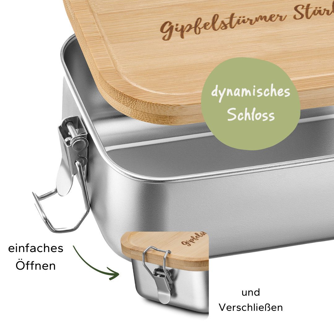 Gipfelgaudi Lunchbox Brotdose Edelstahl, Holzdeckel, Lunchbox für Kinder Erwachsene, (1-tlg)